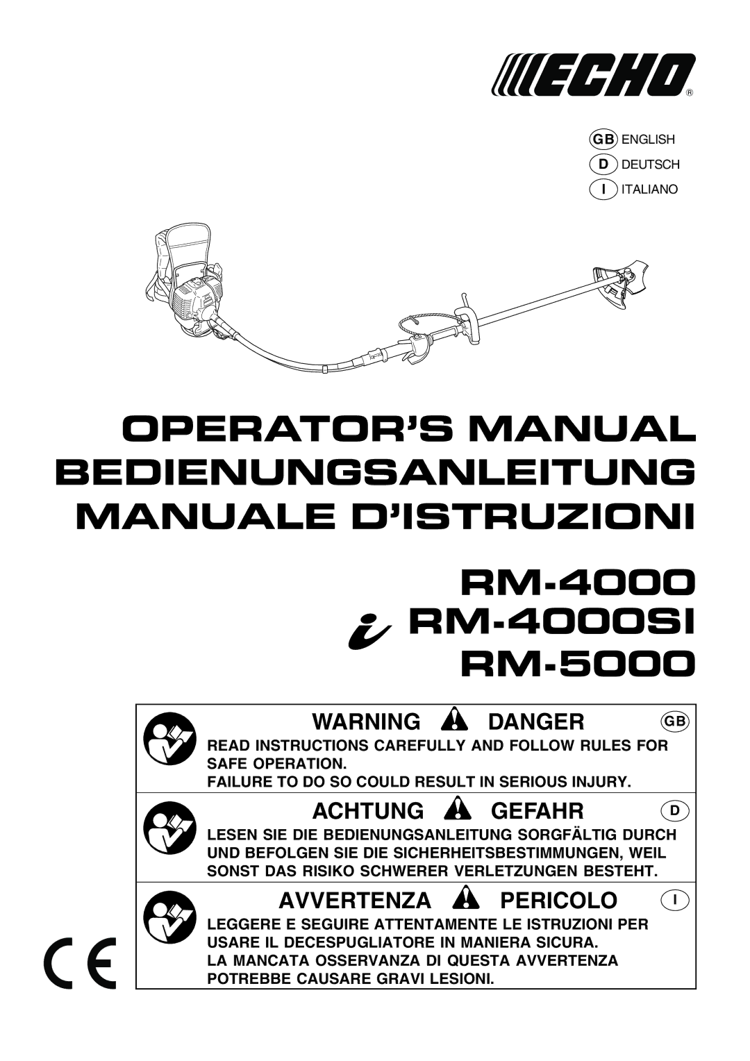 Echo RM-4000SI, RM-5000 manual OPERATOR’S Manual Bedienungsanleitung Manuale D’ISTRUZIONI 