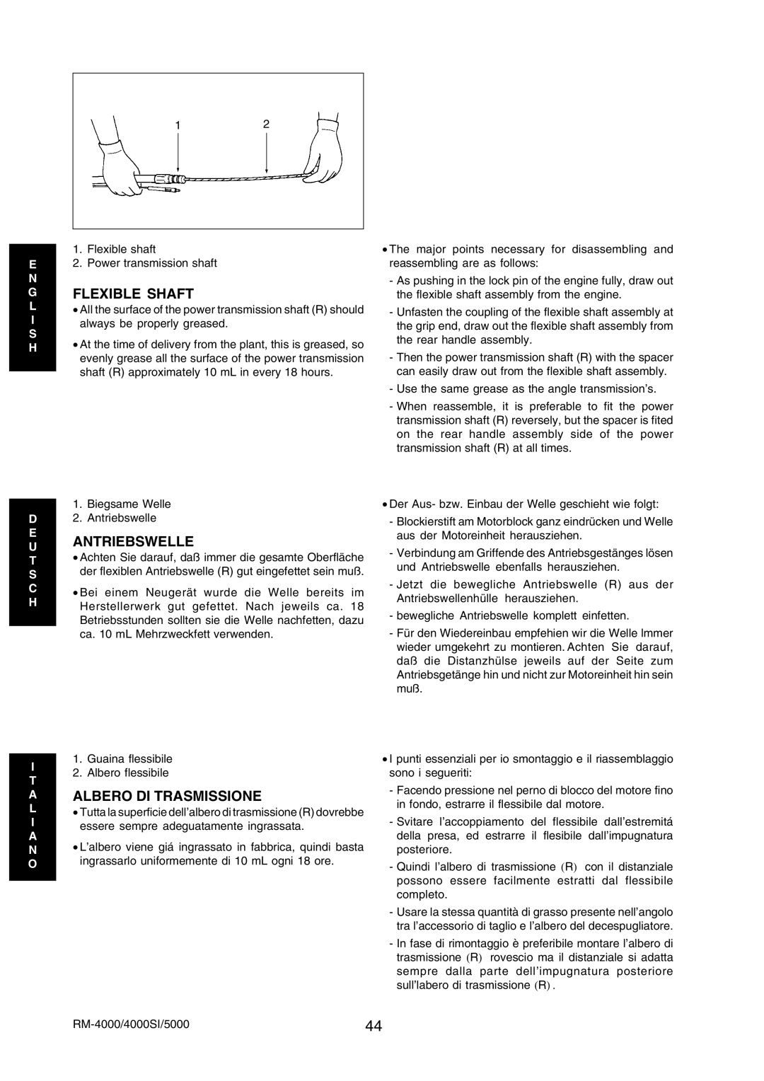 Echo RM-5000, RM-4000SI manual Flexible Shaft, Antriebswelle, Albero DI Trasmissione 