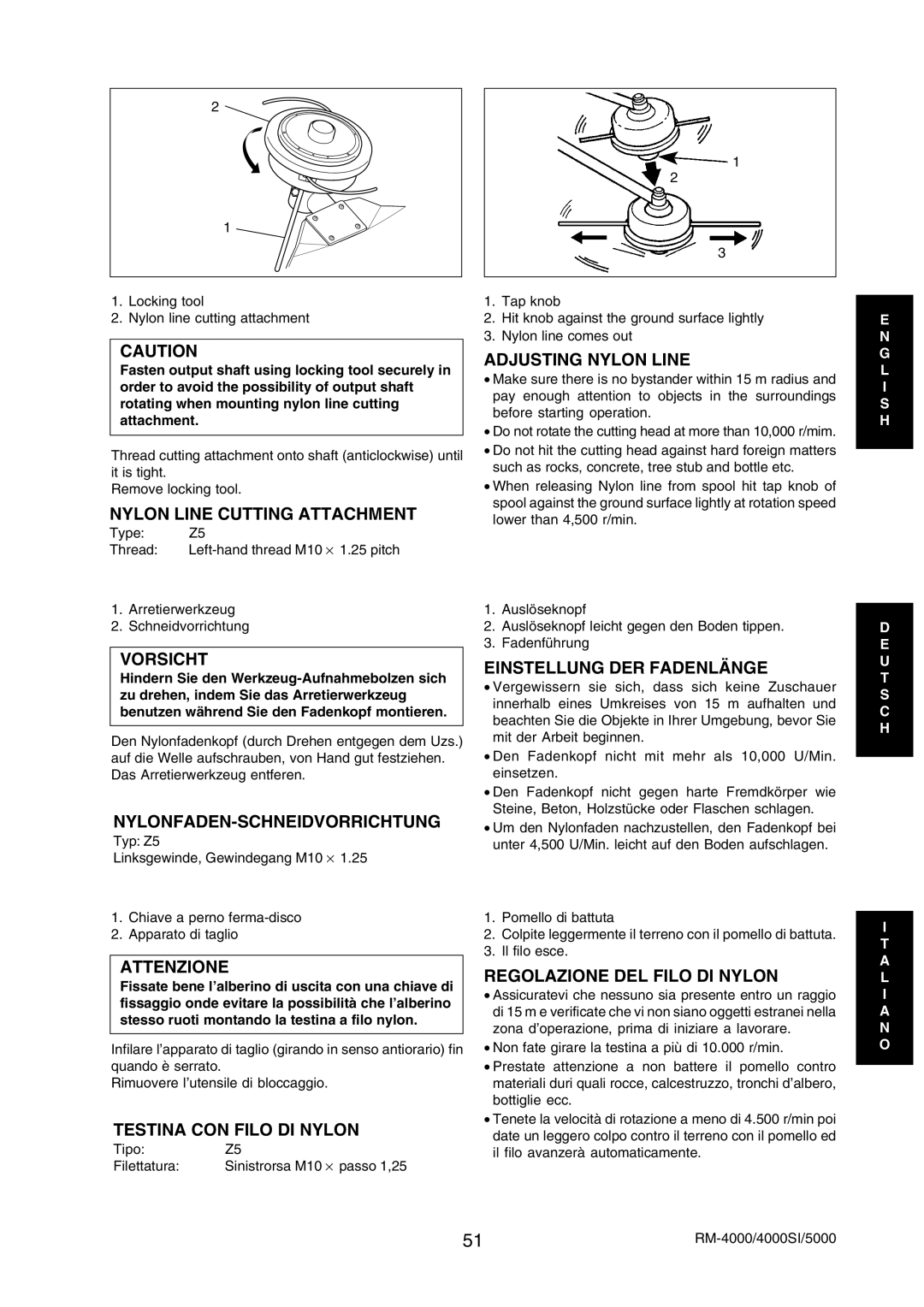 Echo RM-5000 Nylon Line Cutting Attachment, Nylonfaden-Schneidvorrichtung, Testina CON Filo DI Nylon, Adjusting Nylon Line 