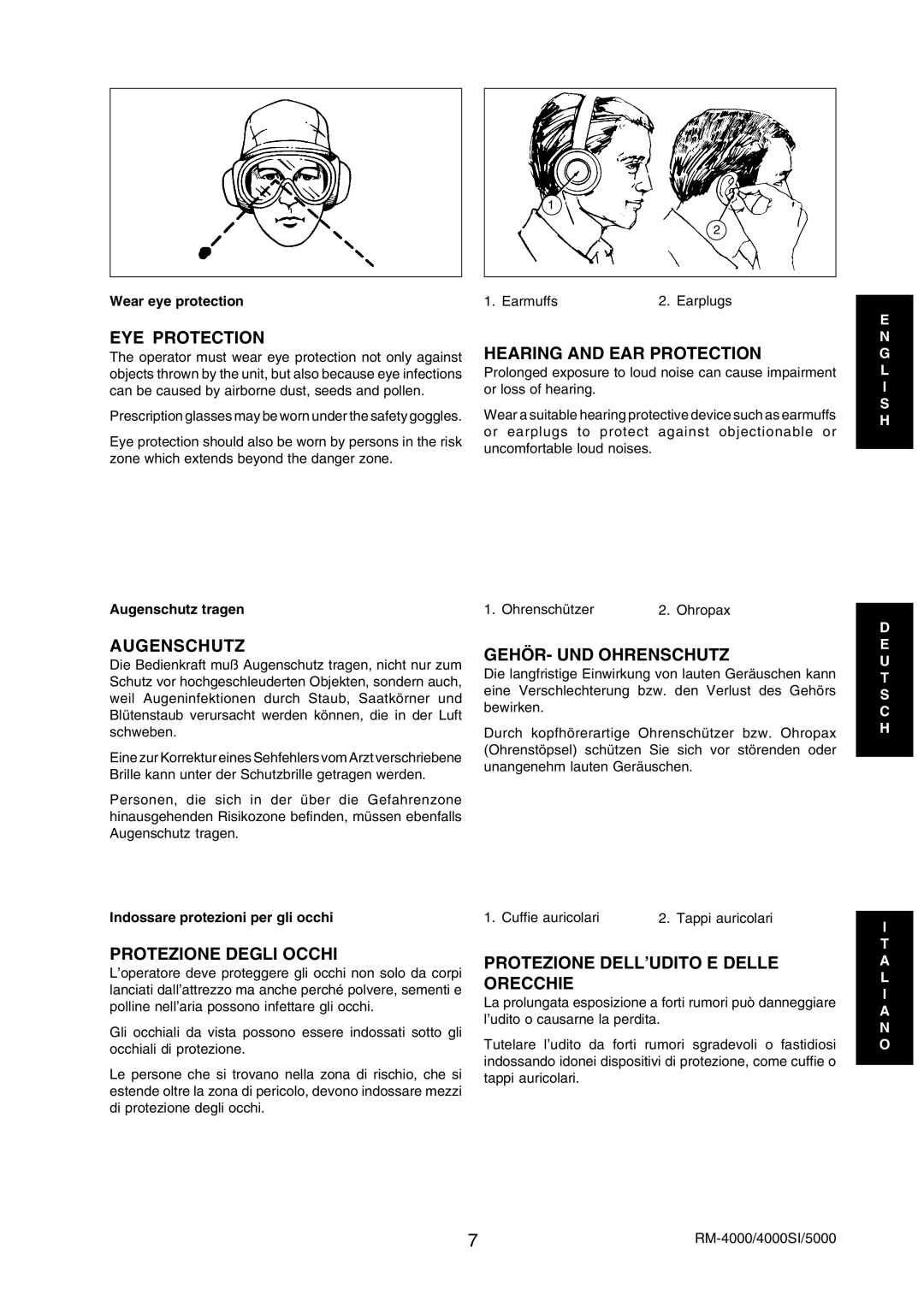 Echo RM-4000SI EYE Protection, Hearing and EAR Protection, Augenschutz, GEHÖR- UND Ohrenschutz, Protezione Degli Occhi 