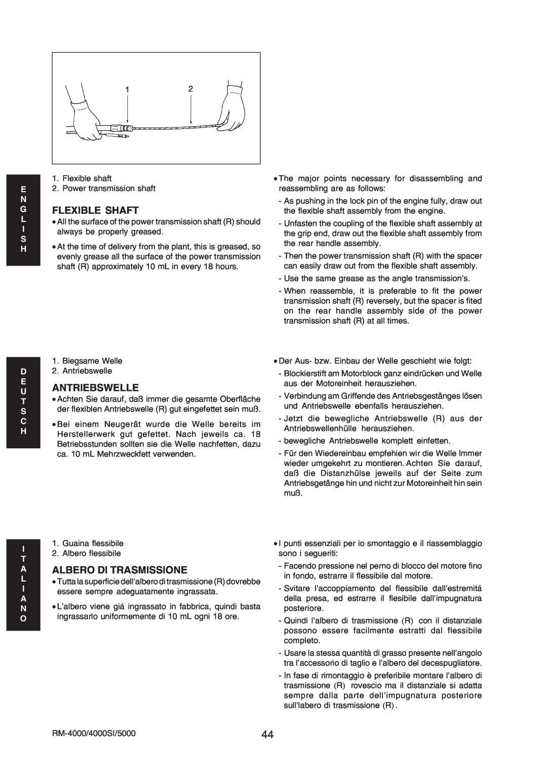 Echo RM-5000, RM-4000SI manual Gflexible Shaft, U Antriebswelle, Aalbero Di Trasmissione 