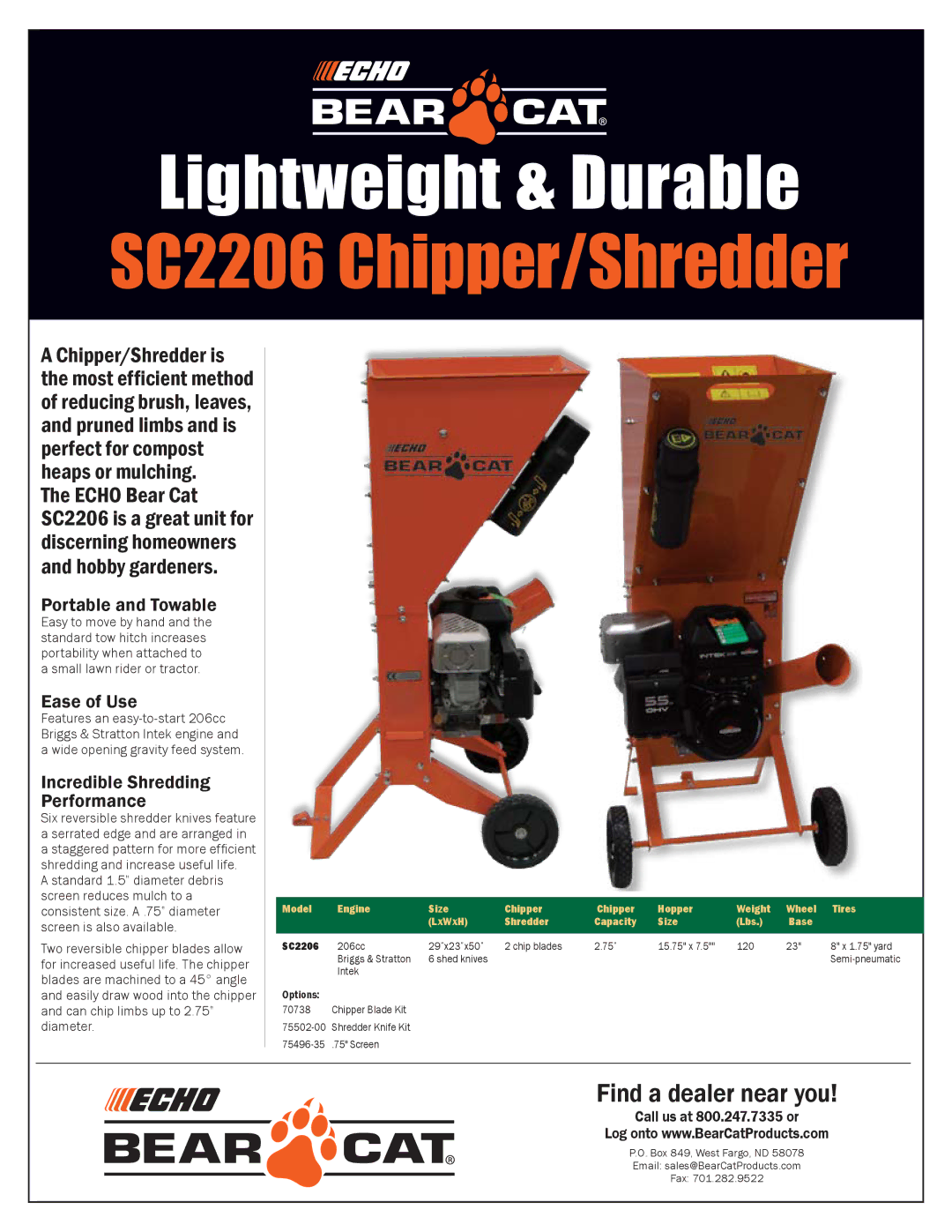 Echo manual Lightweight & Durable, SC2206 Chipper/Shredder, Portable and Towable, Ease of Use 