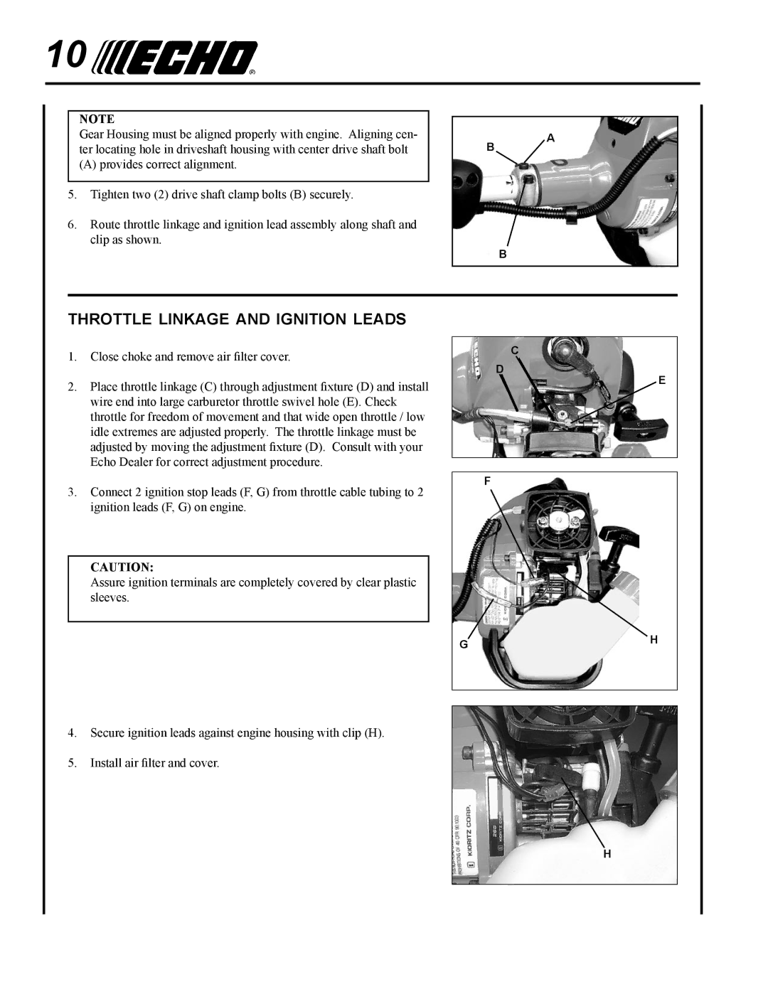 Echo SHC-265 manual Throttle linkage and ignition leads 