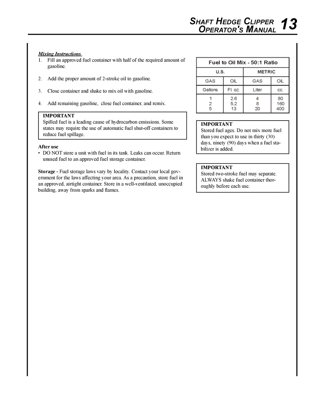 Echo SHC-265 manual Shaft Hedge Clipper 13 Operators Manual, After use 