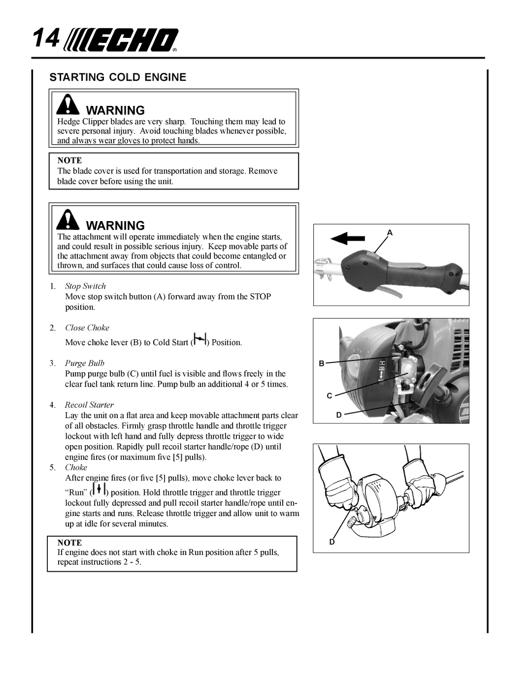 Echo SHC-265 manual Starting cold engine, Purge Bulb 