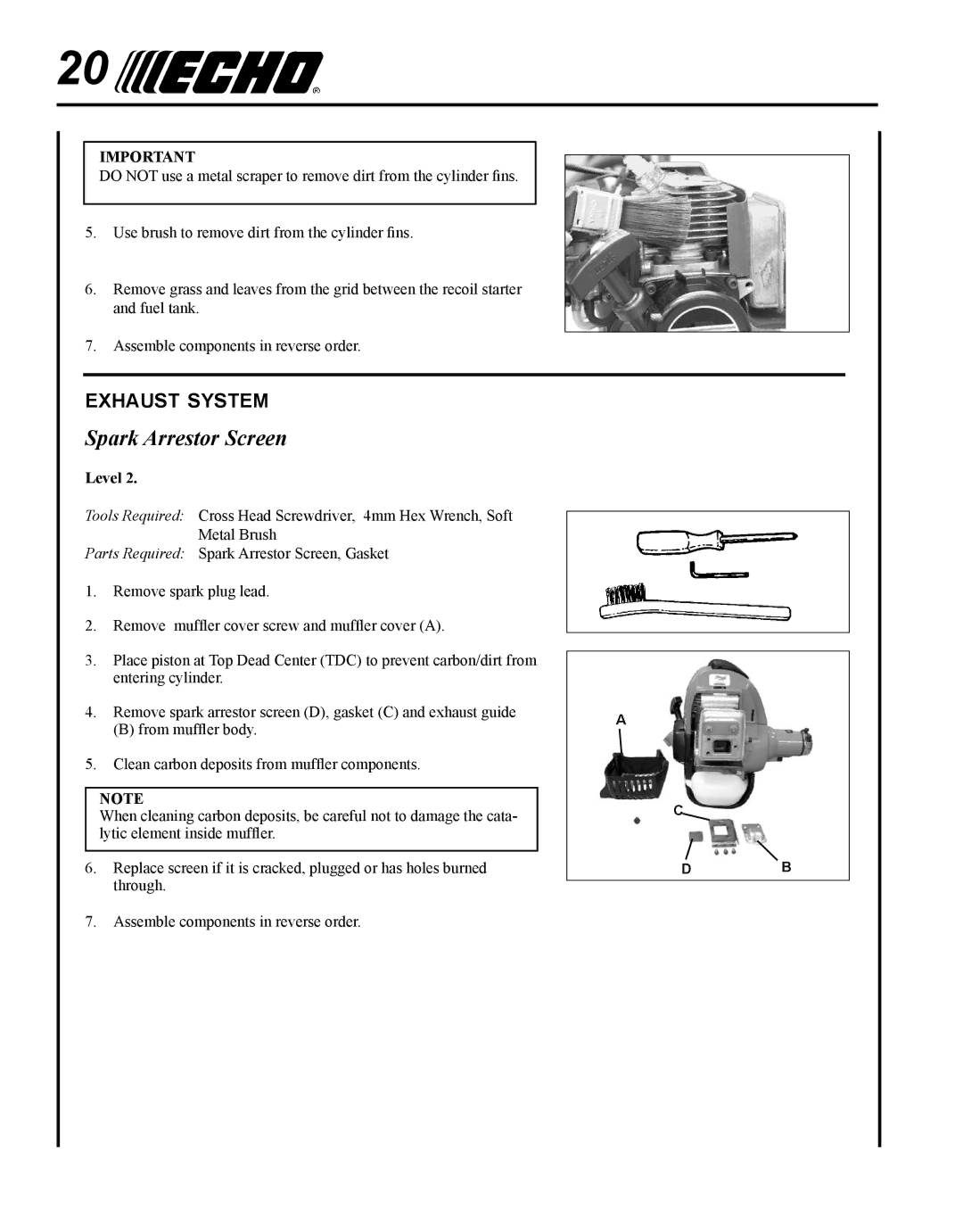 Echo SHC-265 manual Spark Arrestor Screen, Exhaust system 