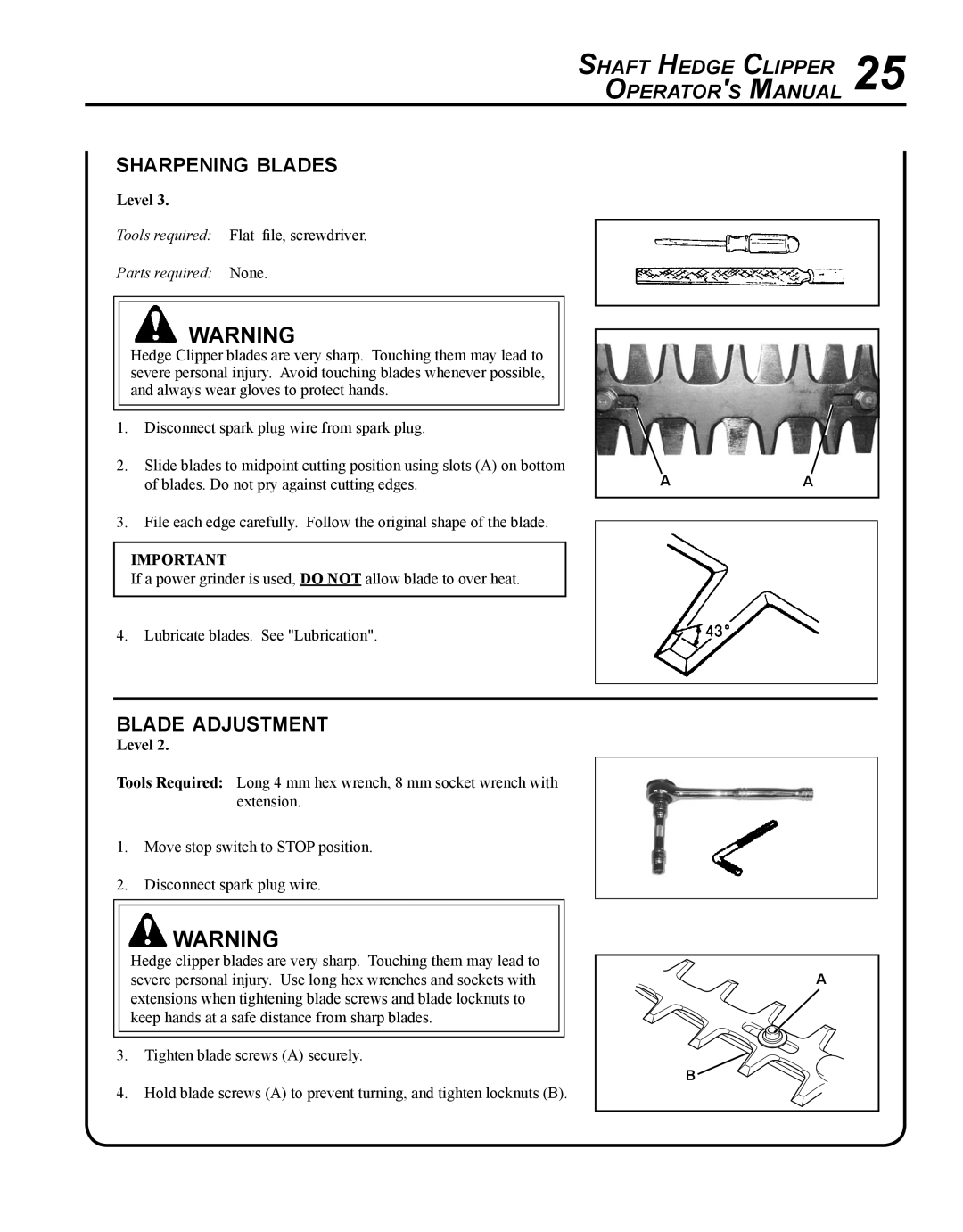 Echo SHC-265 manual Sharpening blades, Blade adjustment 