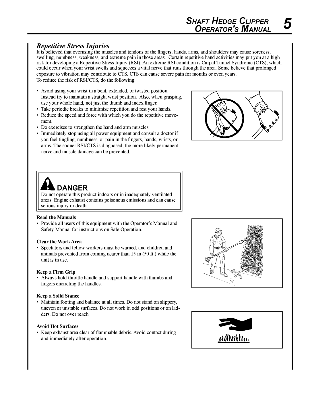 Echo SHC-265 manual Repetitive Stress Injuries 