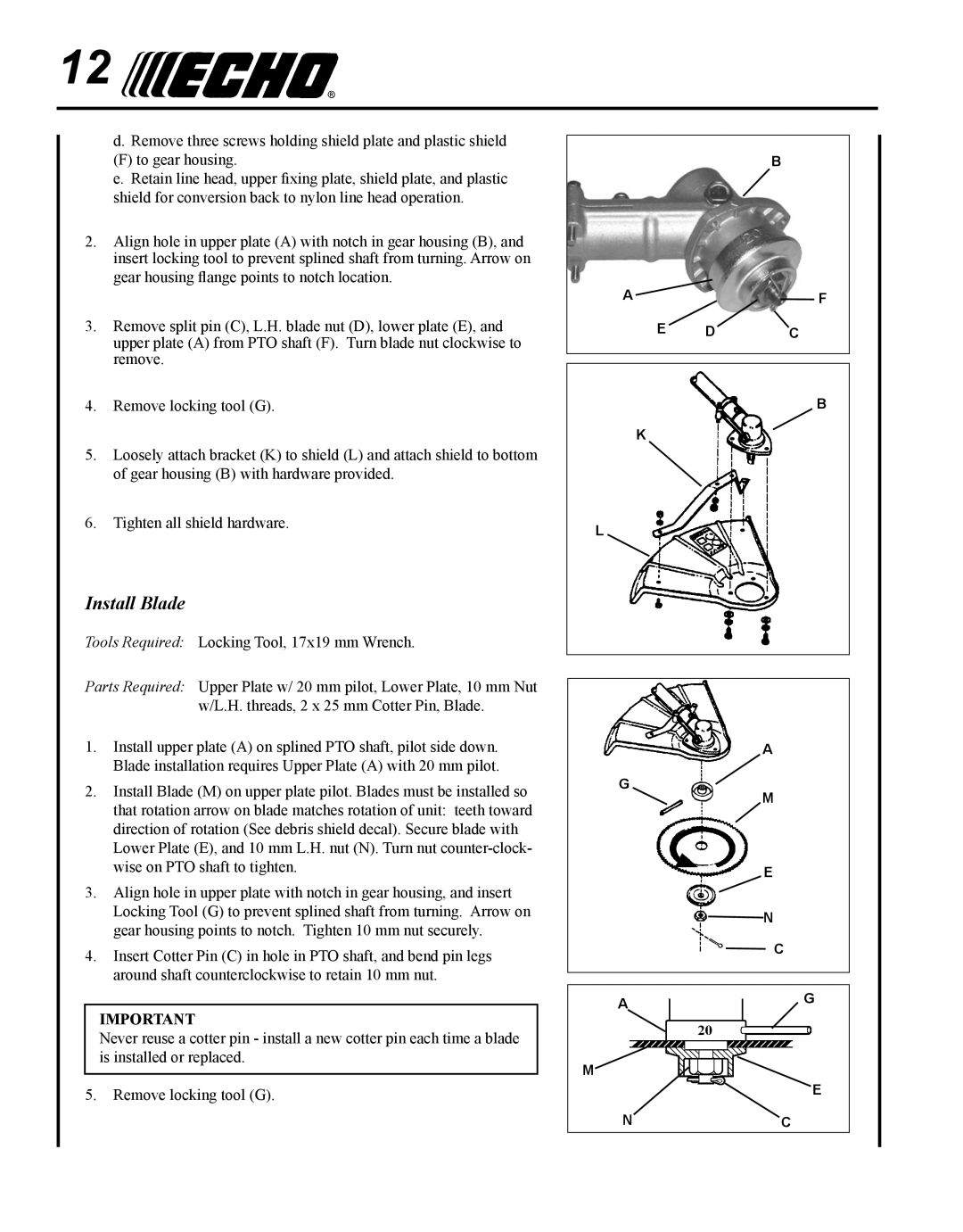 Echo SRM - 225U manual Install Blade 