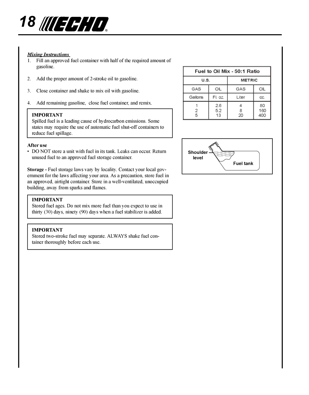 Echo SRM - 225U manual Mixing Instructions 