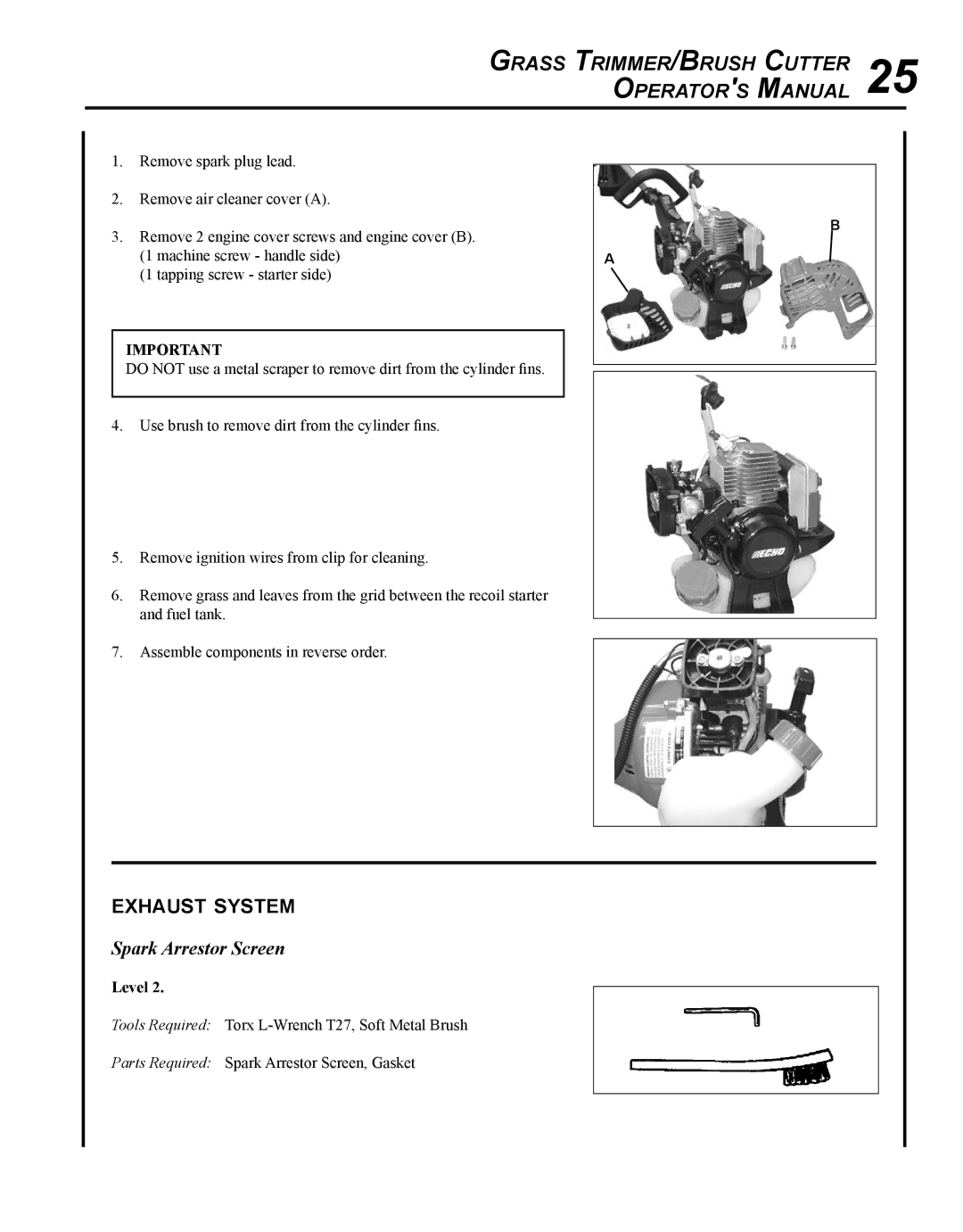 Echo SRM - 225U manual Exhaust system, Spark Arrestor Screen 