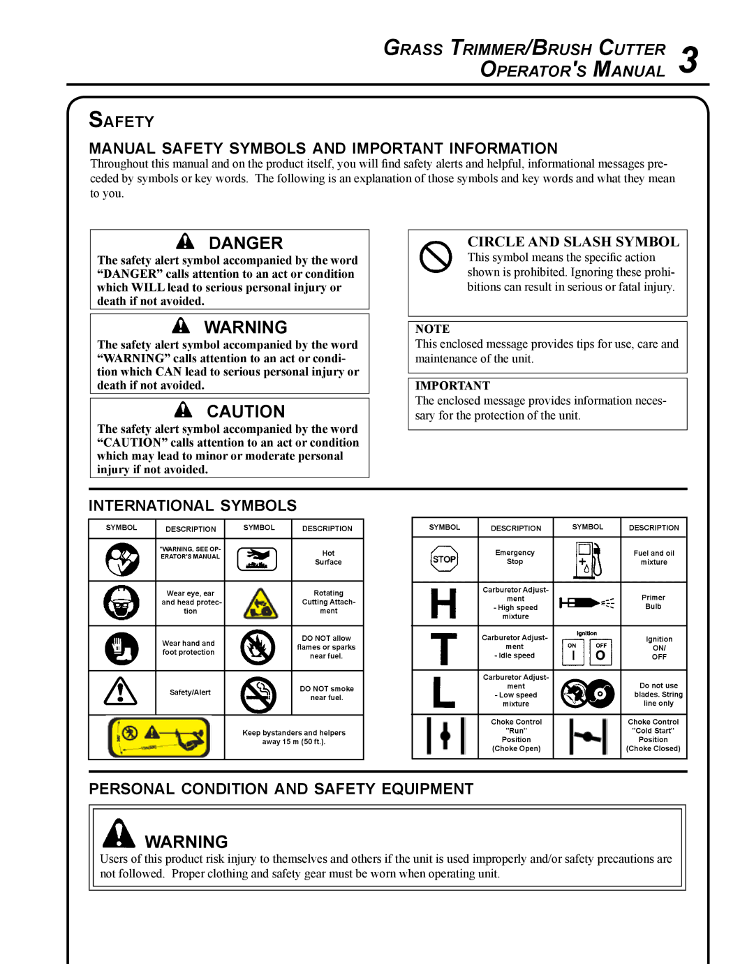 Echo SRM - 225U manual Safety Manual safety symbols and important information, International symbols 