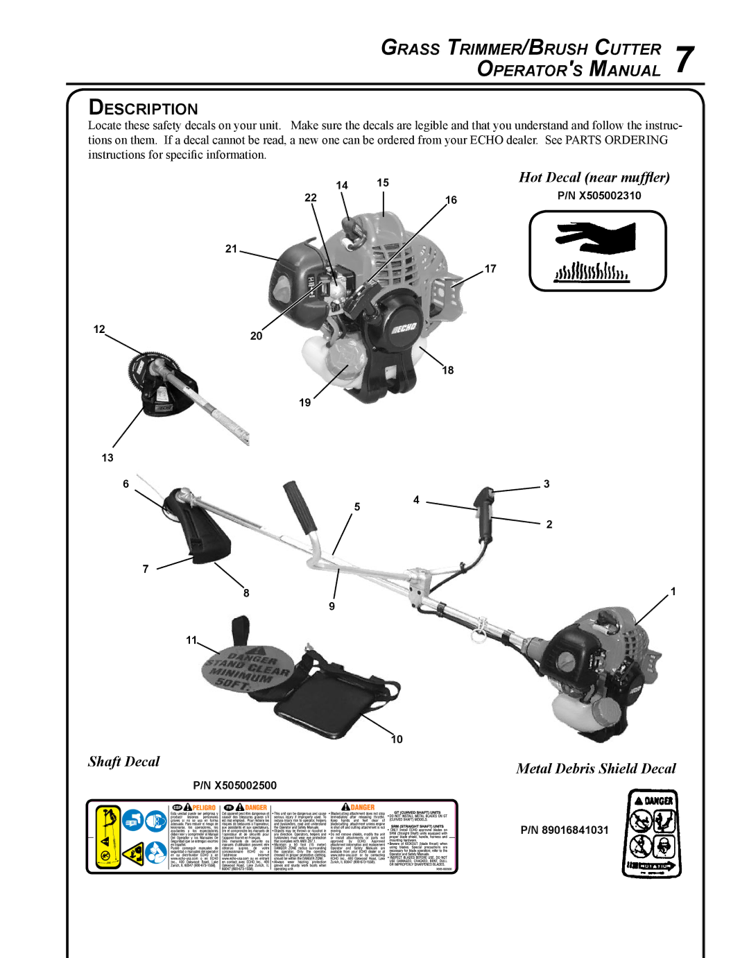 Echo SRM - 225U manual Description, Shaft Decal 