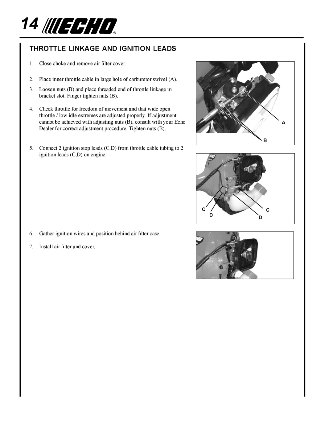 Echo SRM - 280U manual Throttle linkage and ignition leads 