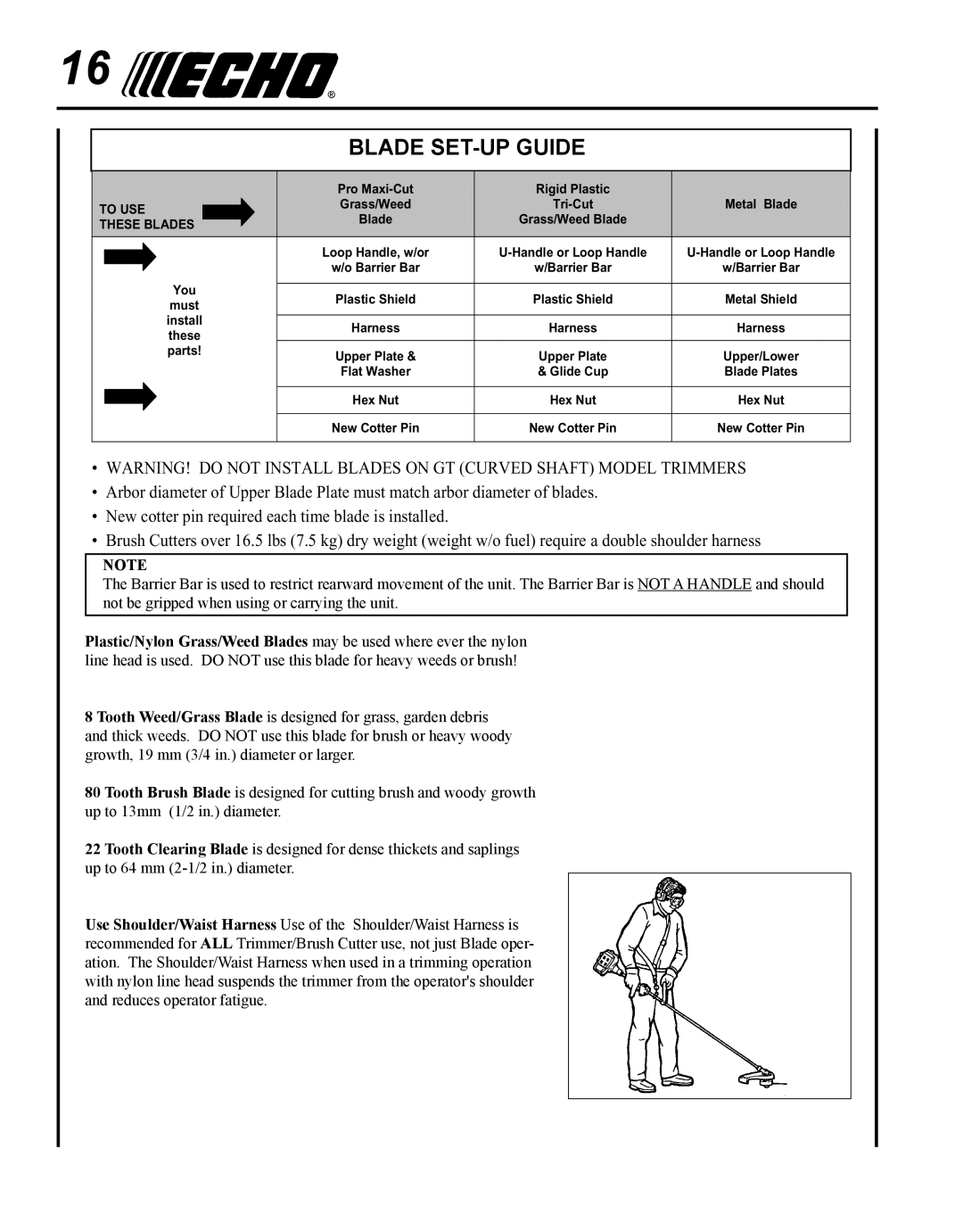 Echo SRM - 280U manual Blade SET-UP Guide 