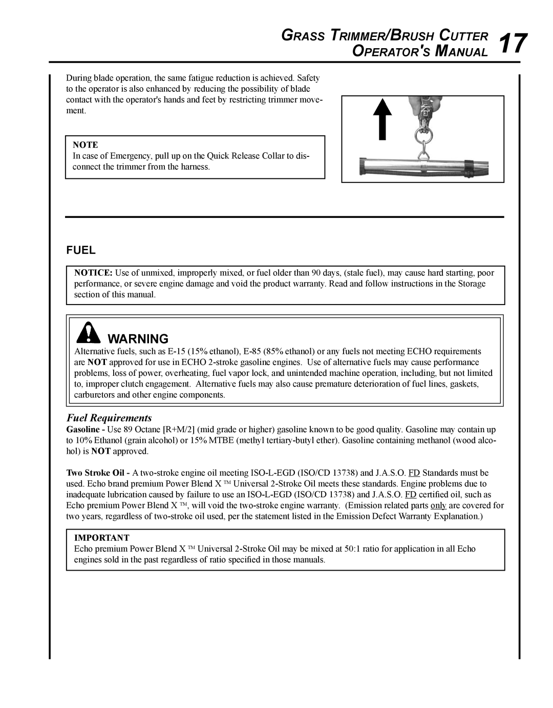 Echo SRM - 280U manual Fuel Requirements 