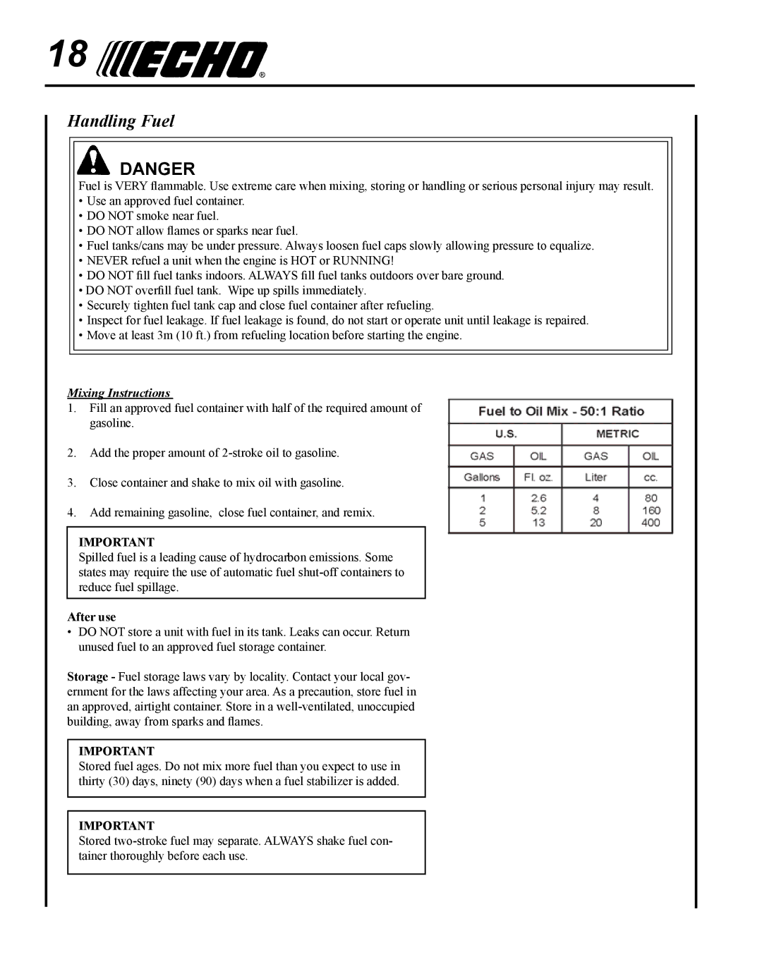 Echo SRM - 280U manual Handling Fuel 