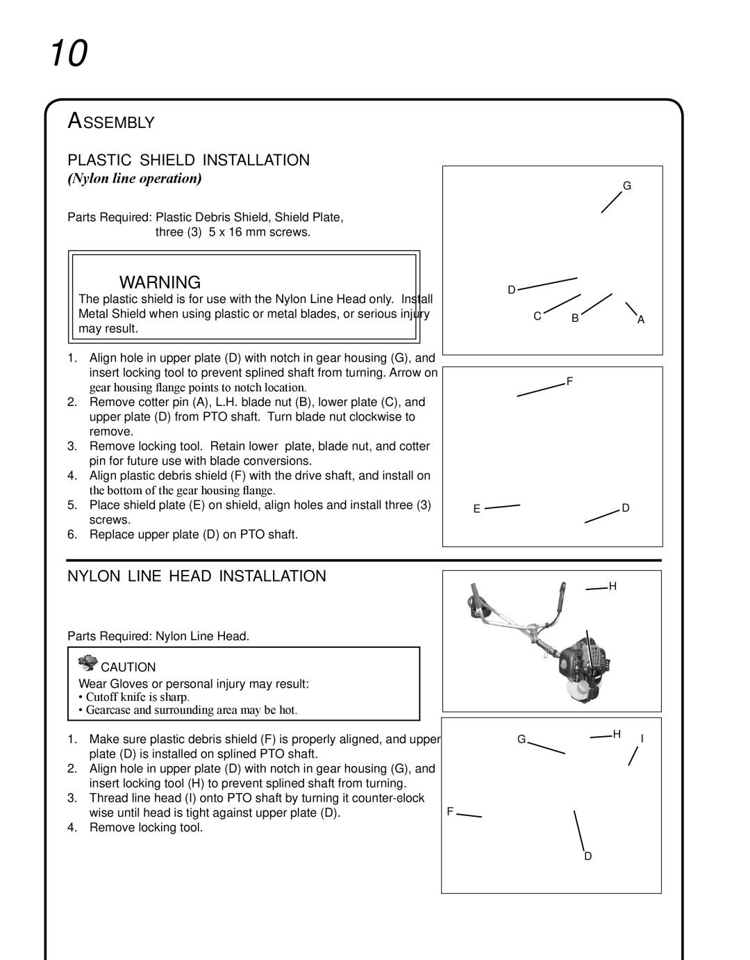 Echo SRM - 280U manual Assembly Plastic shield installation, Nylon line head installation, Nylon line operation 