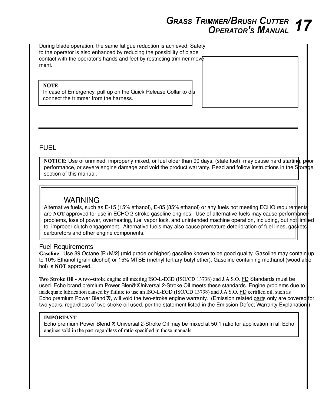 Echo SRM - 280U manual Fuel Requirements 