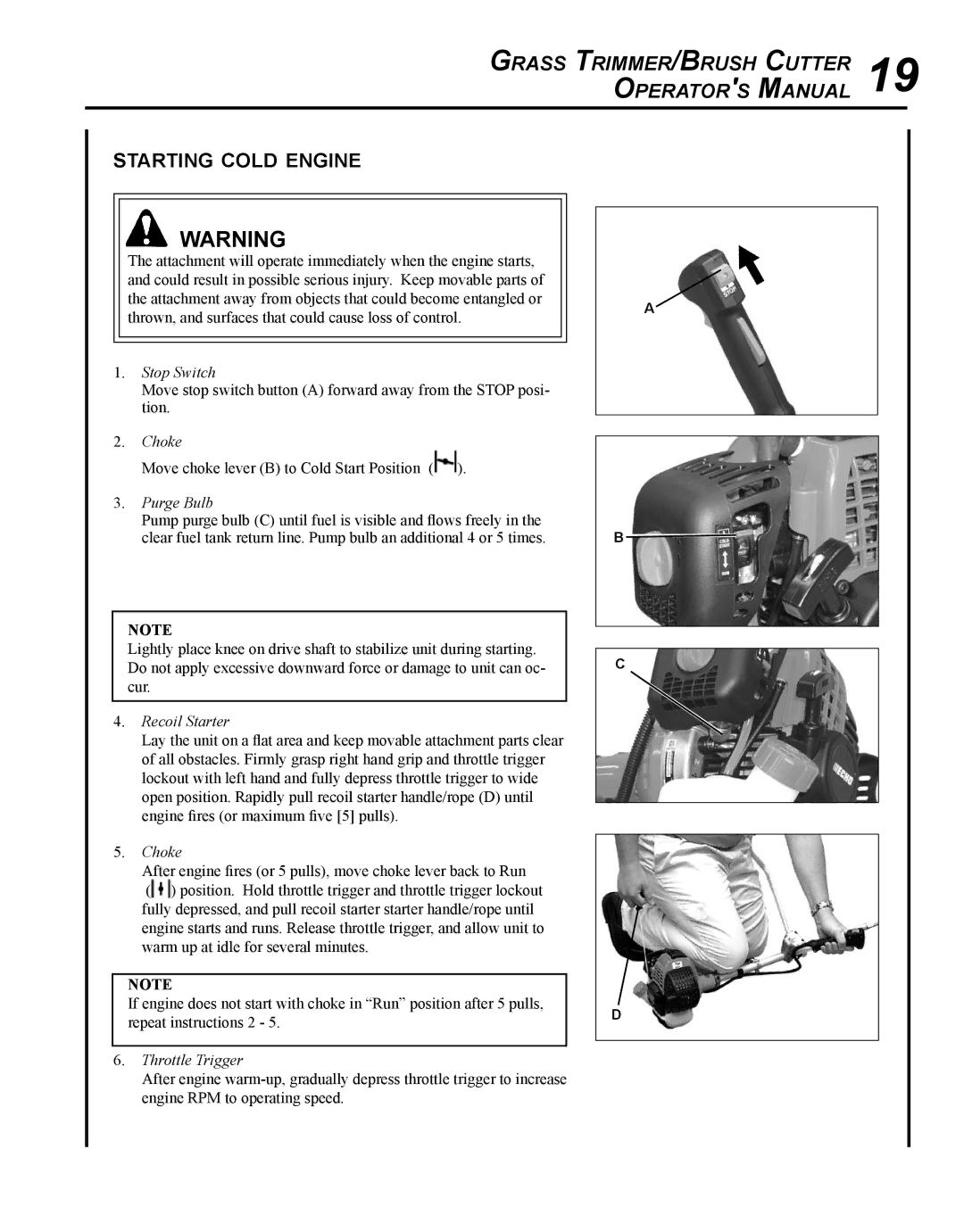 Echo SRM - 280U manual Starting cold engine, Purge Bulb 