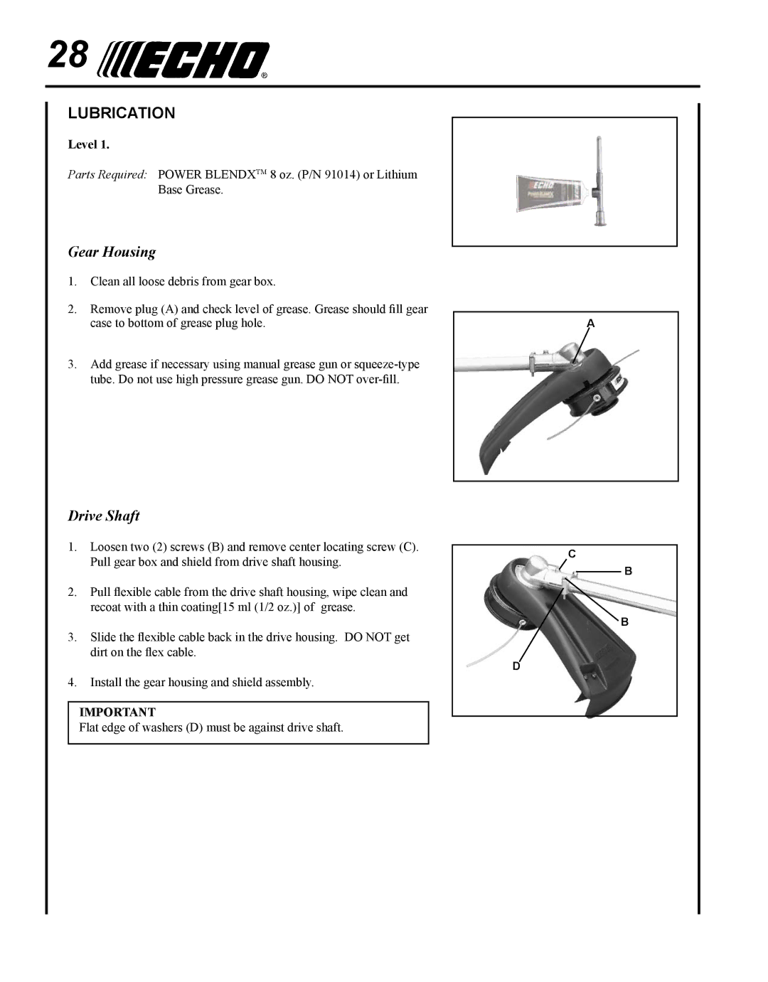 Echo SRM - 280U manual Lubrication, Gear Housing, Drive Shaft 