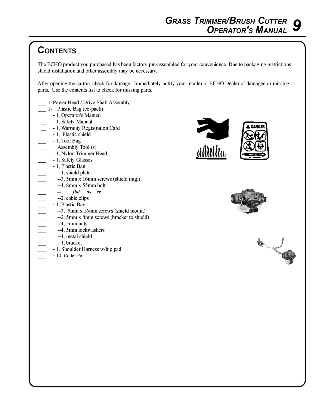 Echo SRM - 280U manual Contents 