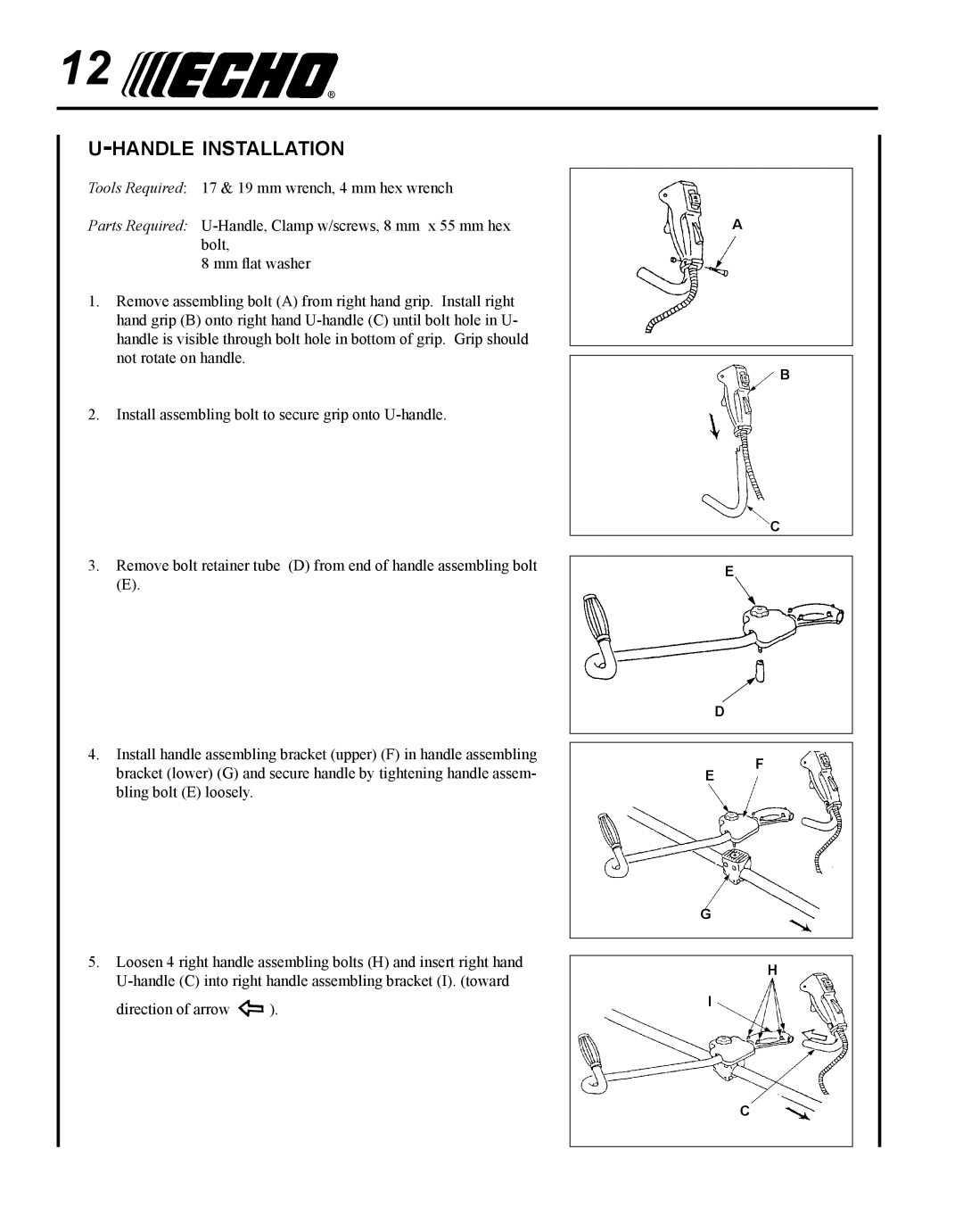 Echo SRM - 410U manual Handle installation 