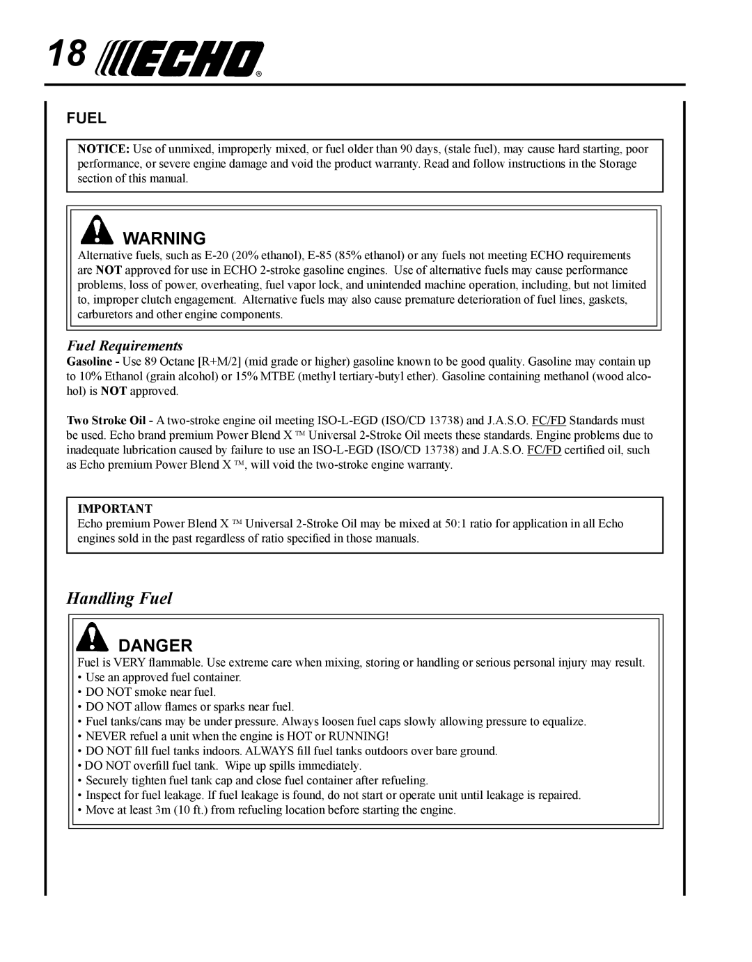 Echo SRM - 410U manual Fuel Requirements 