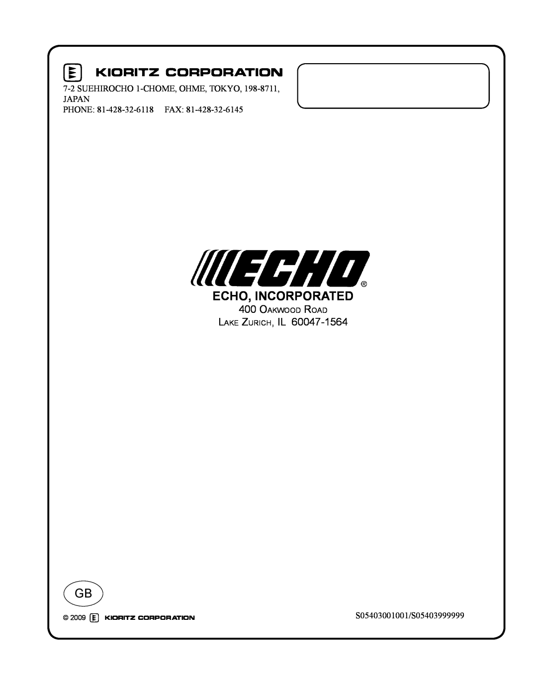 Echo SRM - 410U manual Echo, Incorporated, Lake Zurich, IL 