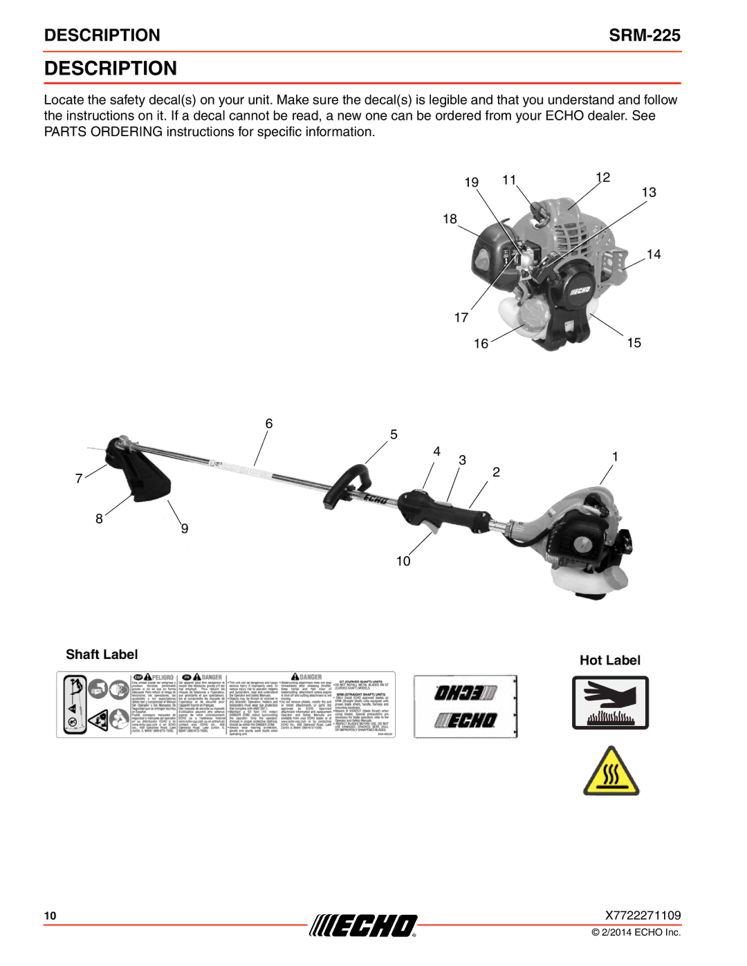 Echo SRM-225 specifications Description 