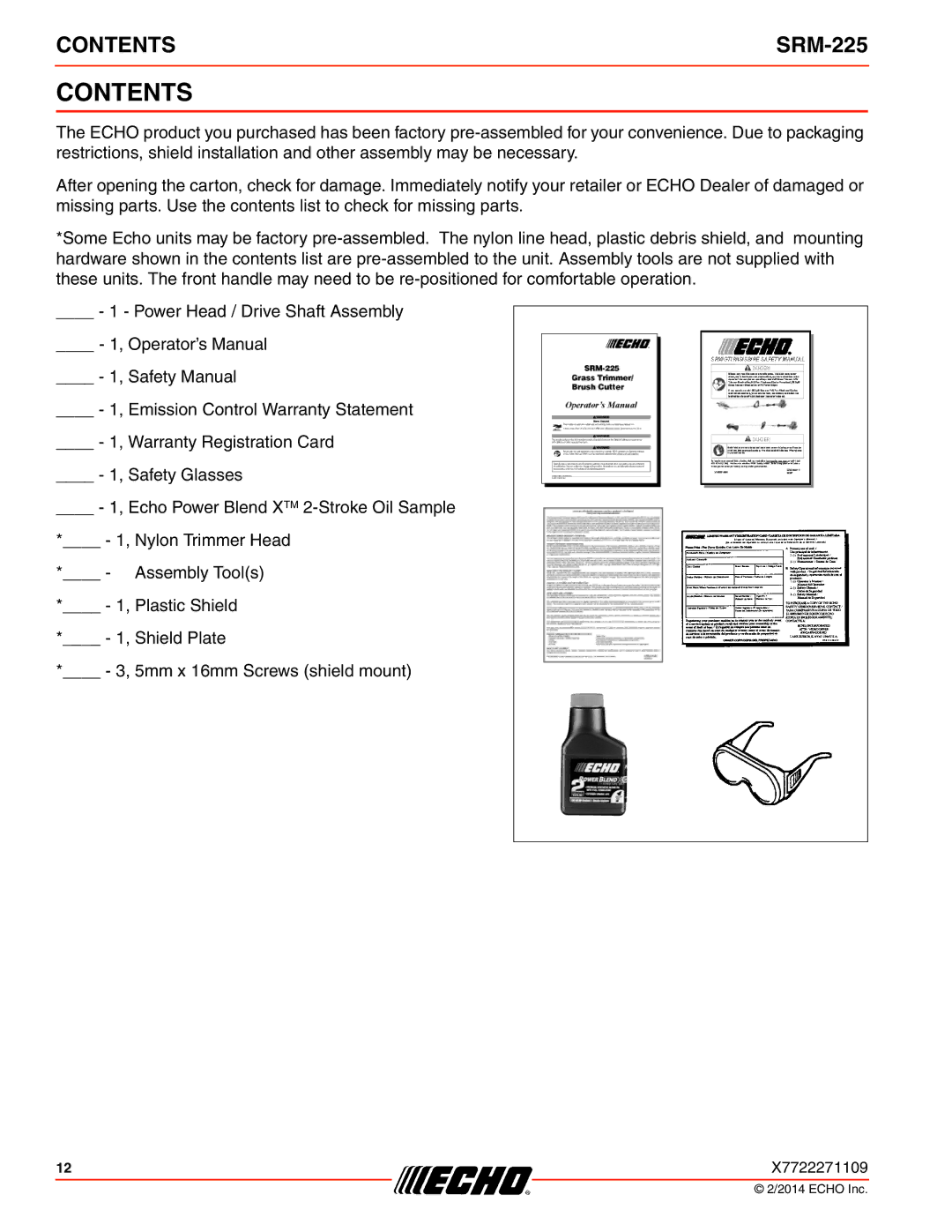 Echo SRM-225 specifications Contents 