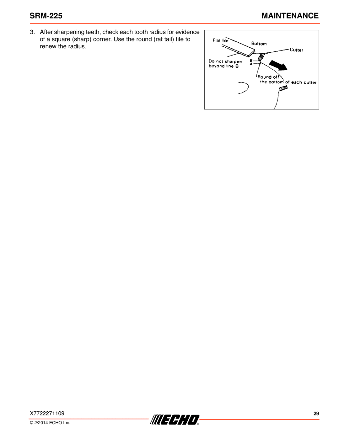 Echo SRM-225 specifications Maintenance 