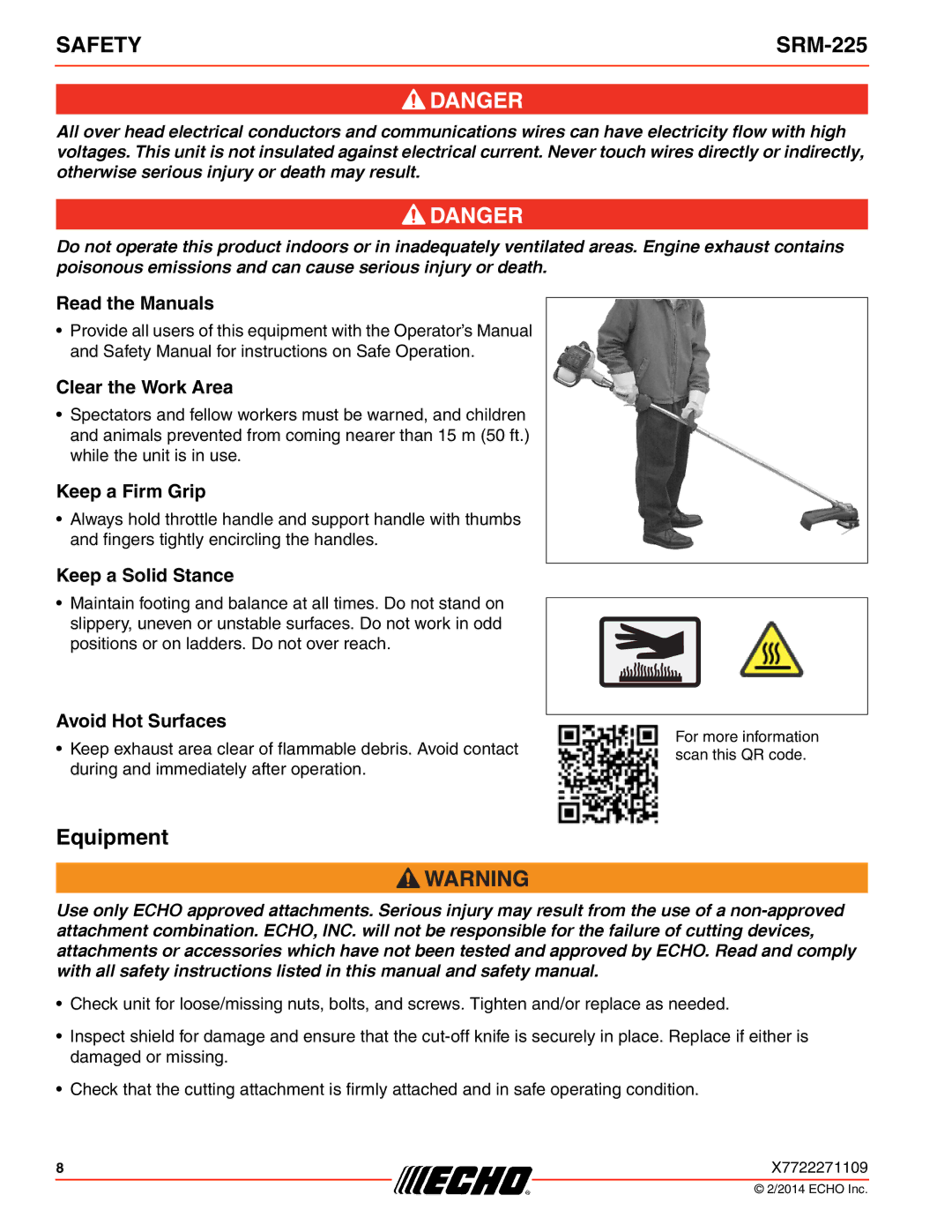 Echo SRM-225 specifications Equipment 