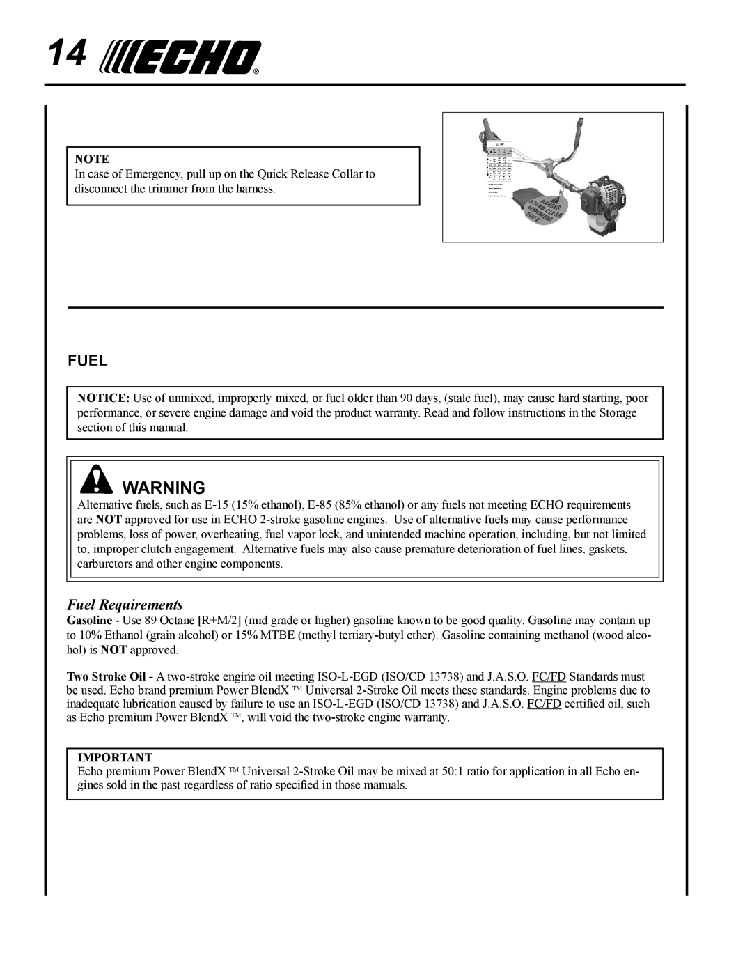 Echo SRM-225I manual Fuel Requirements 