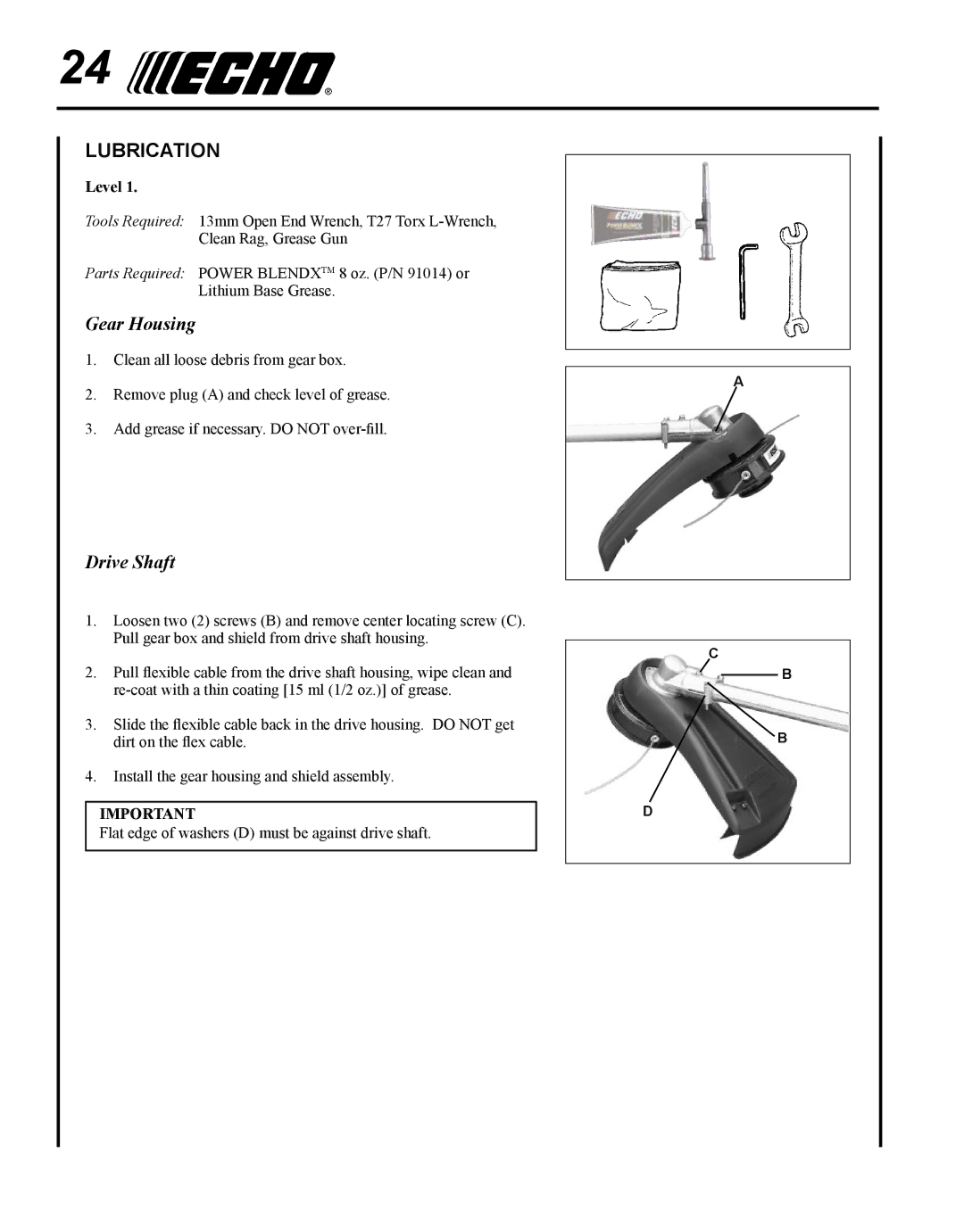 Echo SRM-225I manual Lubrication, Gear Housing, Drive Shaft 