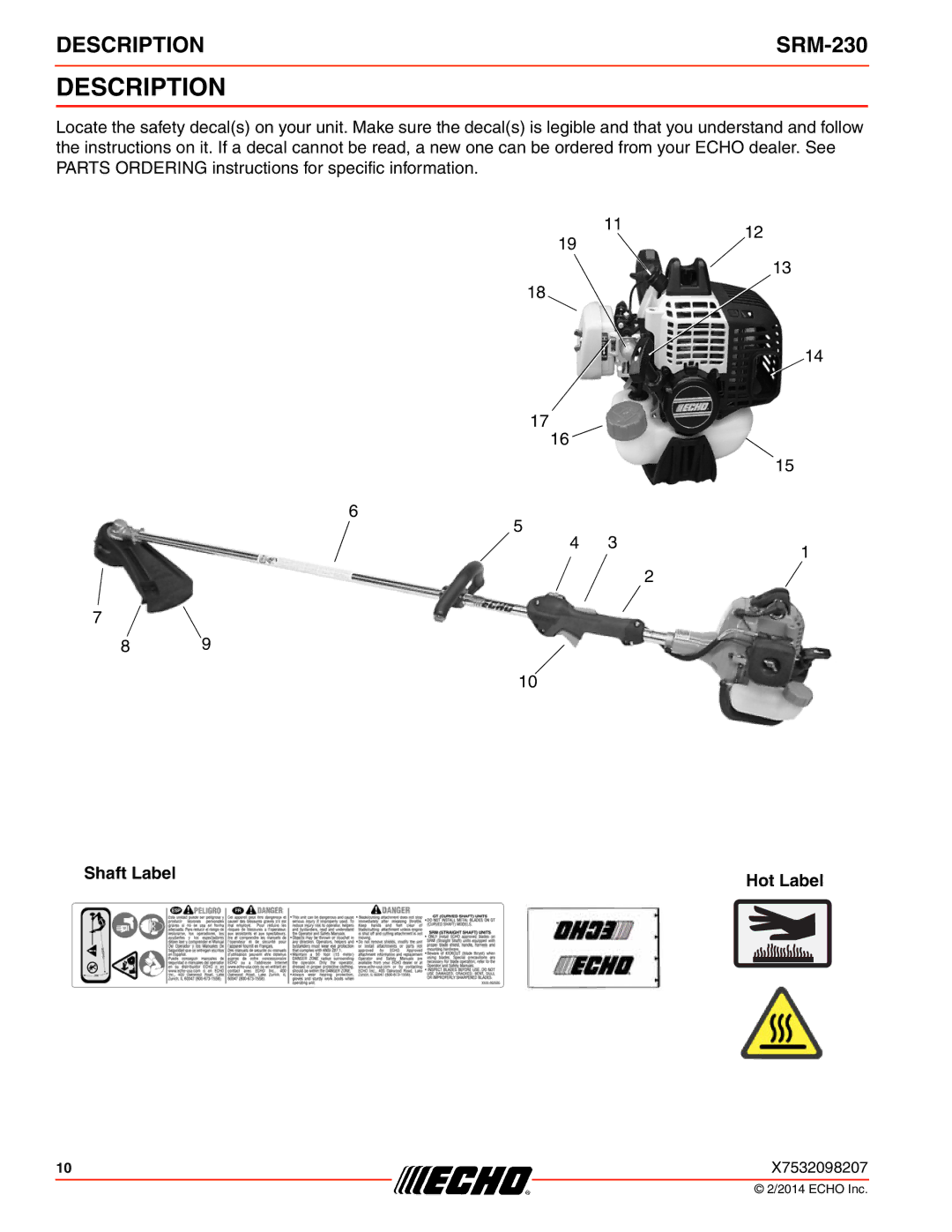 Echo SRM-230 specifications Description 