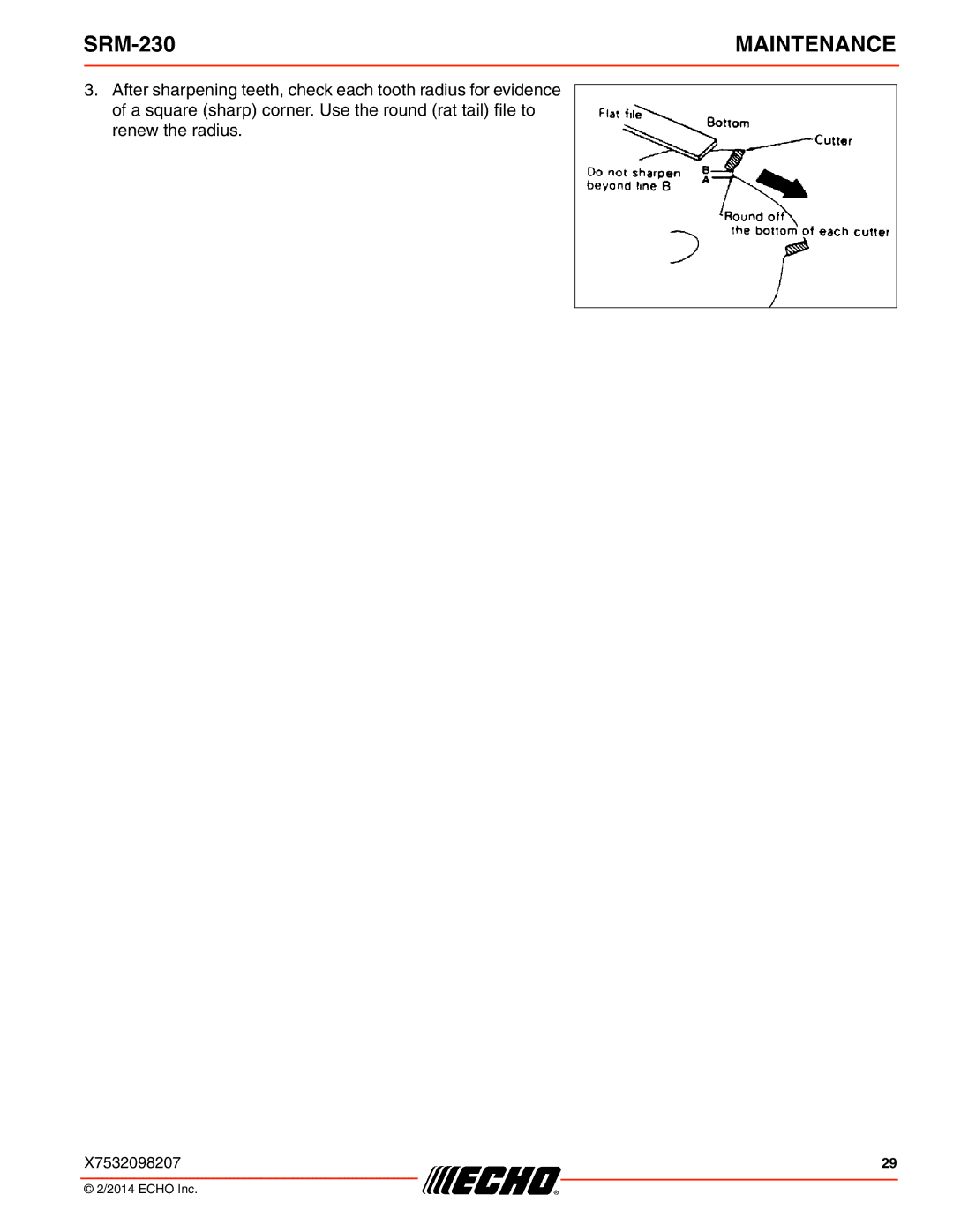 Echo SRM-230 specifications Maintenance 