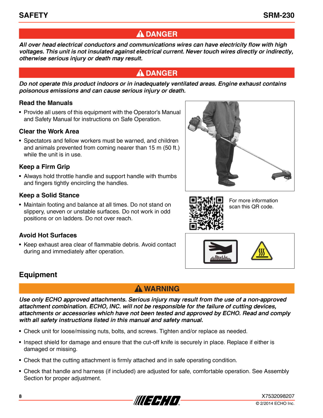 Echo SRM-230 specifications Equipment 