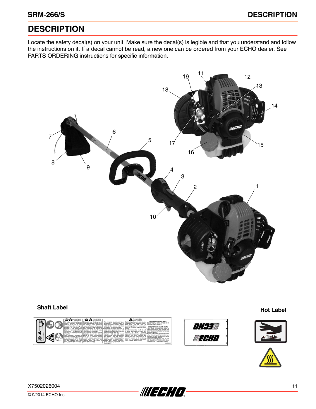 Echo SRM-266/S specifications Description 