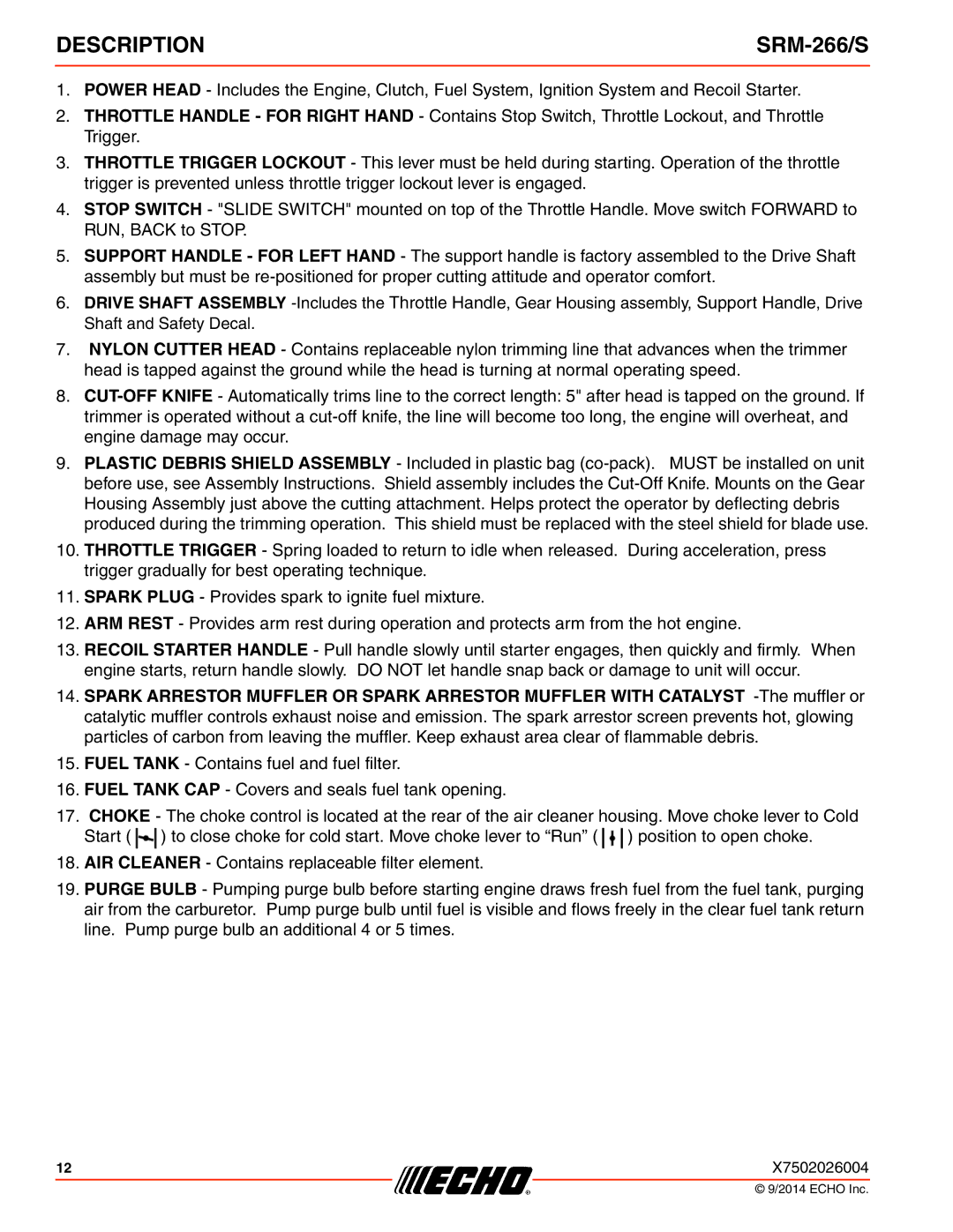 Echo SRM-266/S specifications Description 