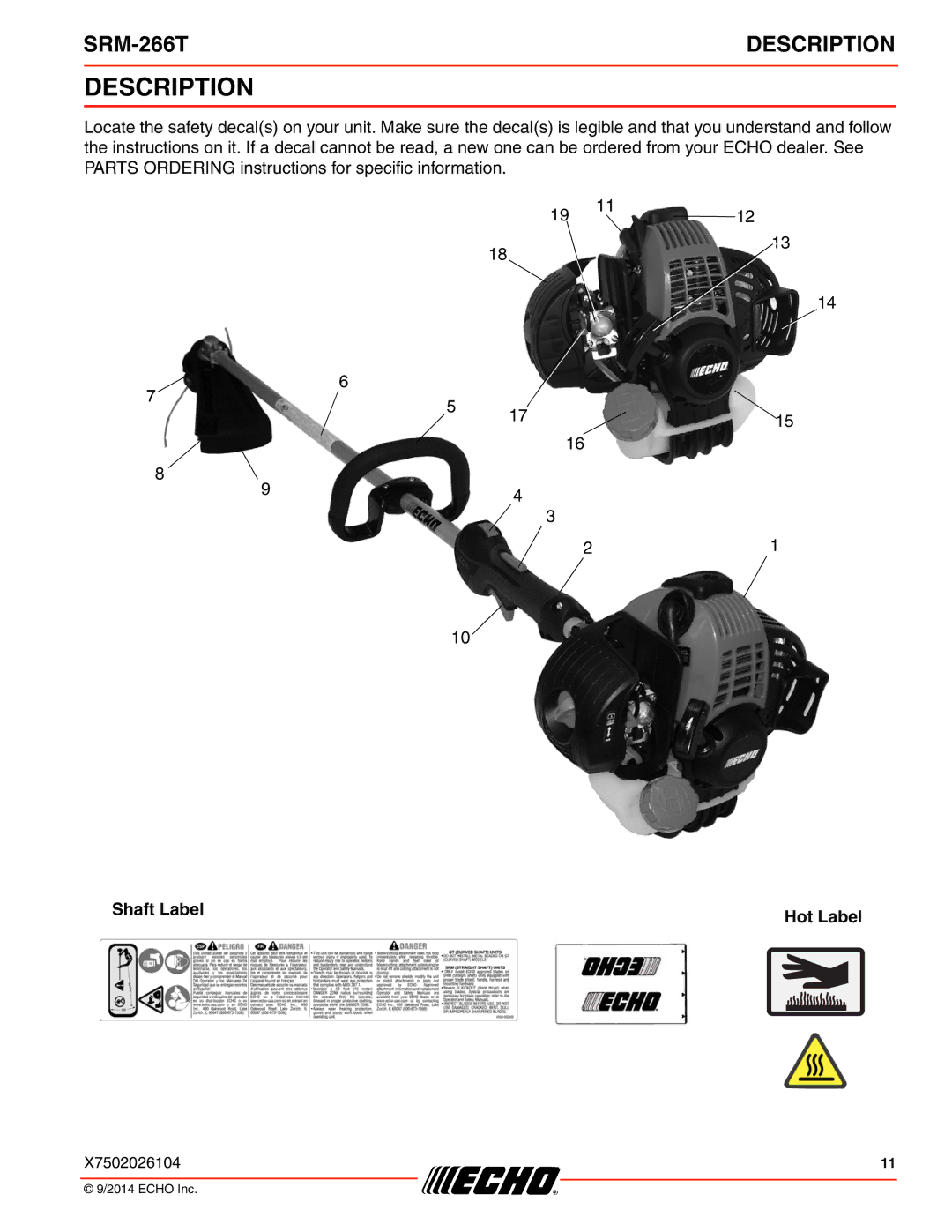 Echo SRM-266T specifications Description 