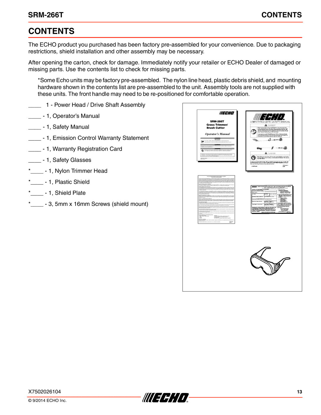 Echo SRM-266T specifications Contents 