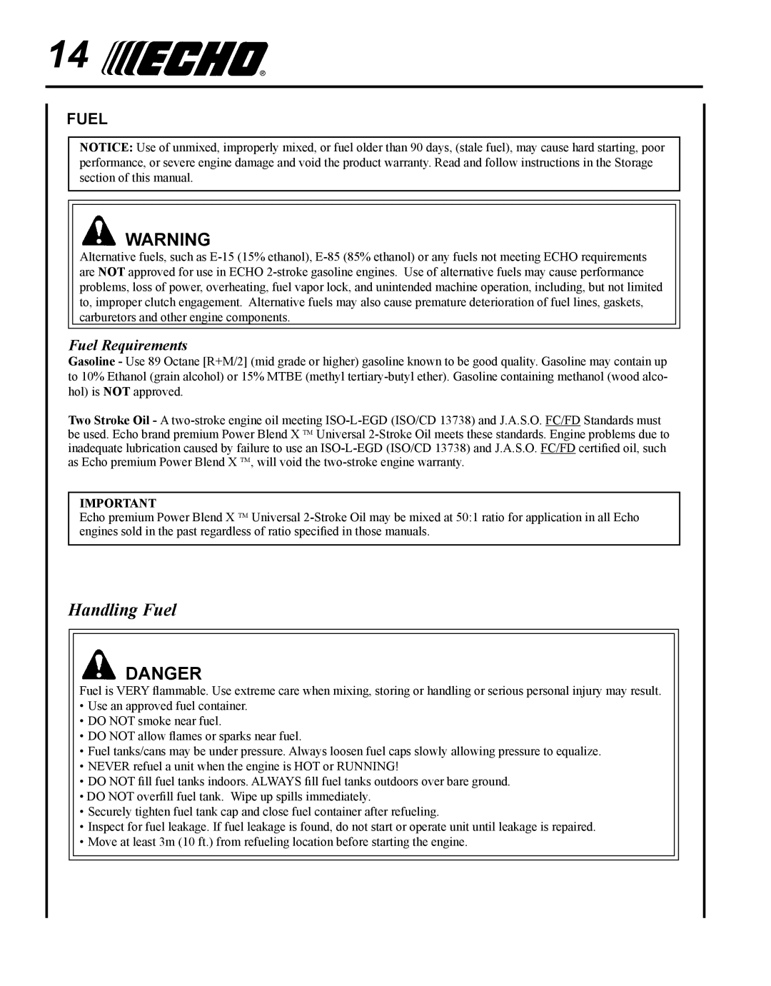 Echo SRM-280S manual Fuel Requirements 