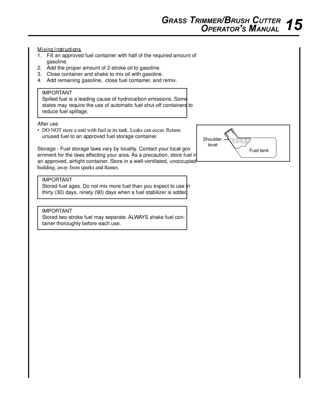 Echo SRM-280S manual Grass Trimmer/Brush Cutter 15 Operators Manual, Mixing Instructions 