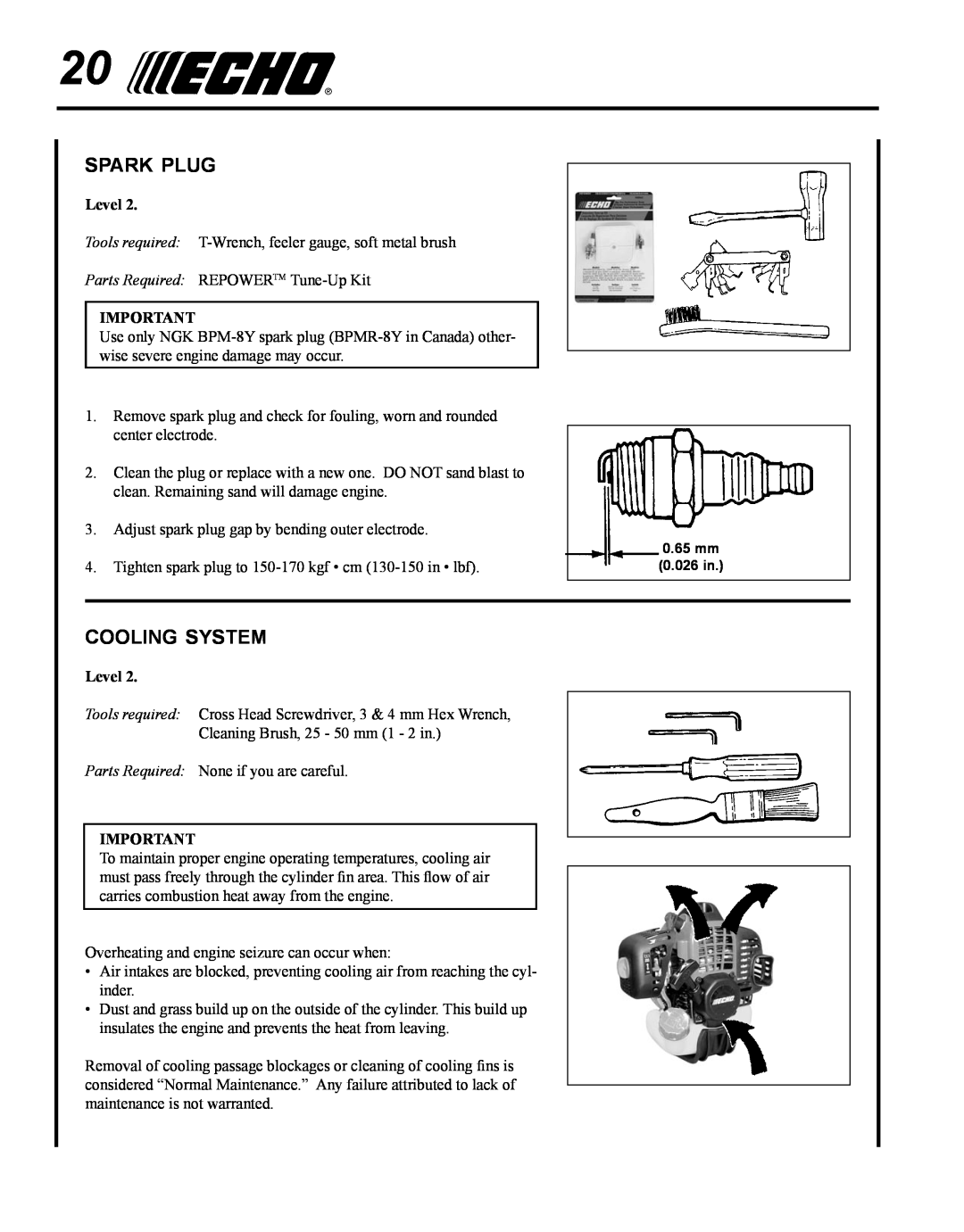 Echo SRM-280S manual spark plug, cooling system, Level 