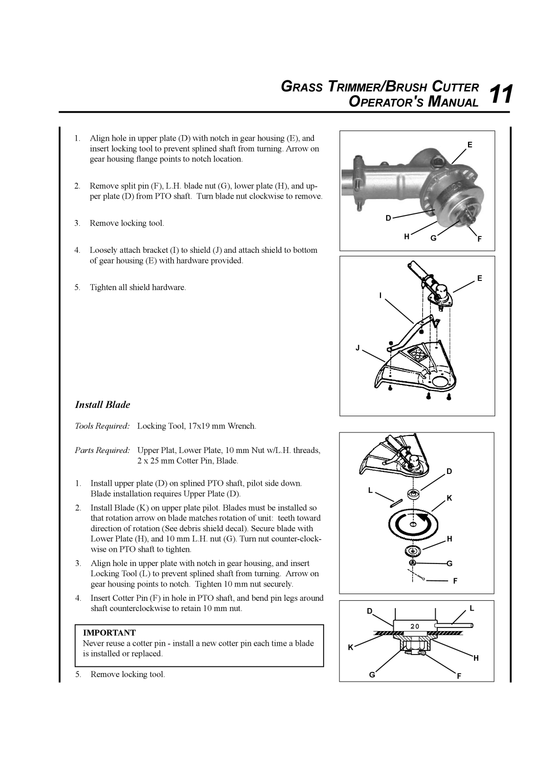 Echo SRM-410U manual Grass TRIMMER/BRUSH Cutter 11 Operators Manual, Install Blade 