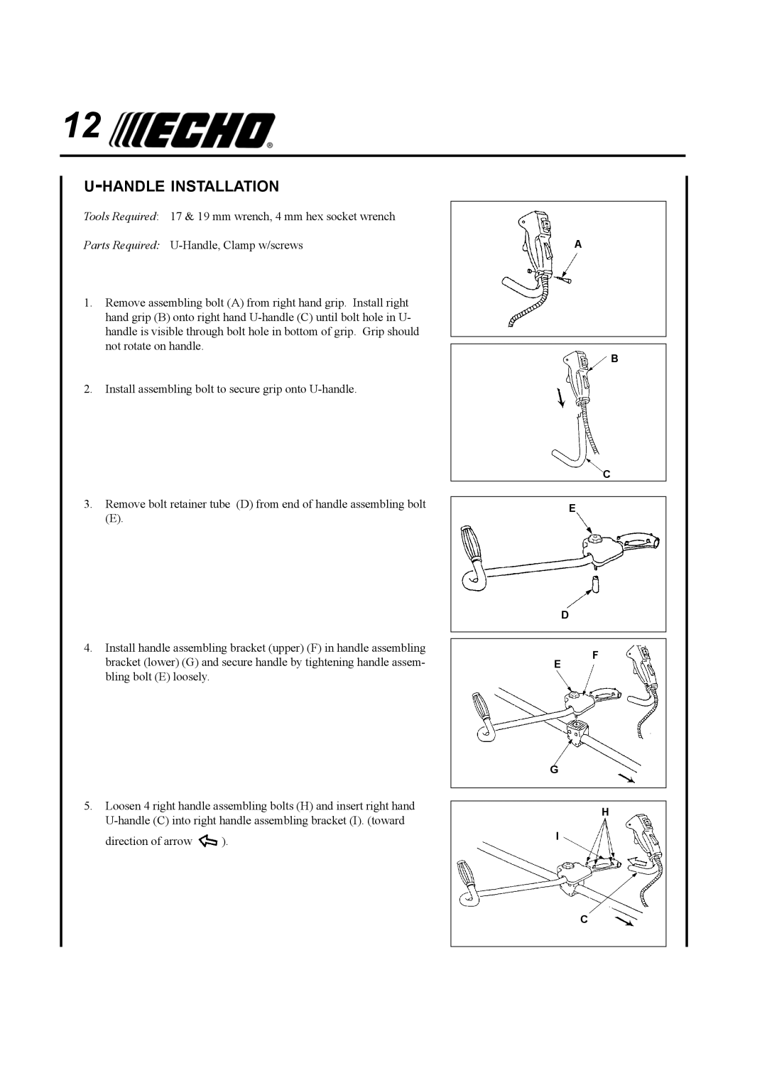 Echo SRM-410U manual Handle Installation 