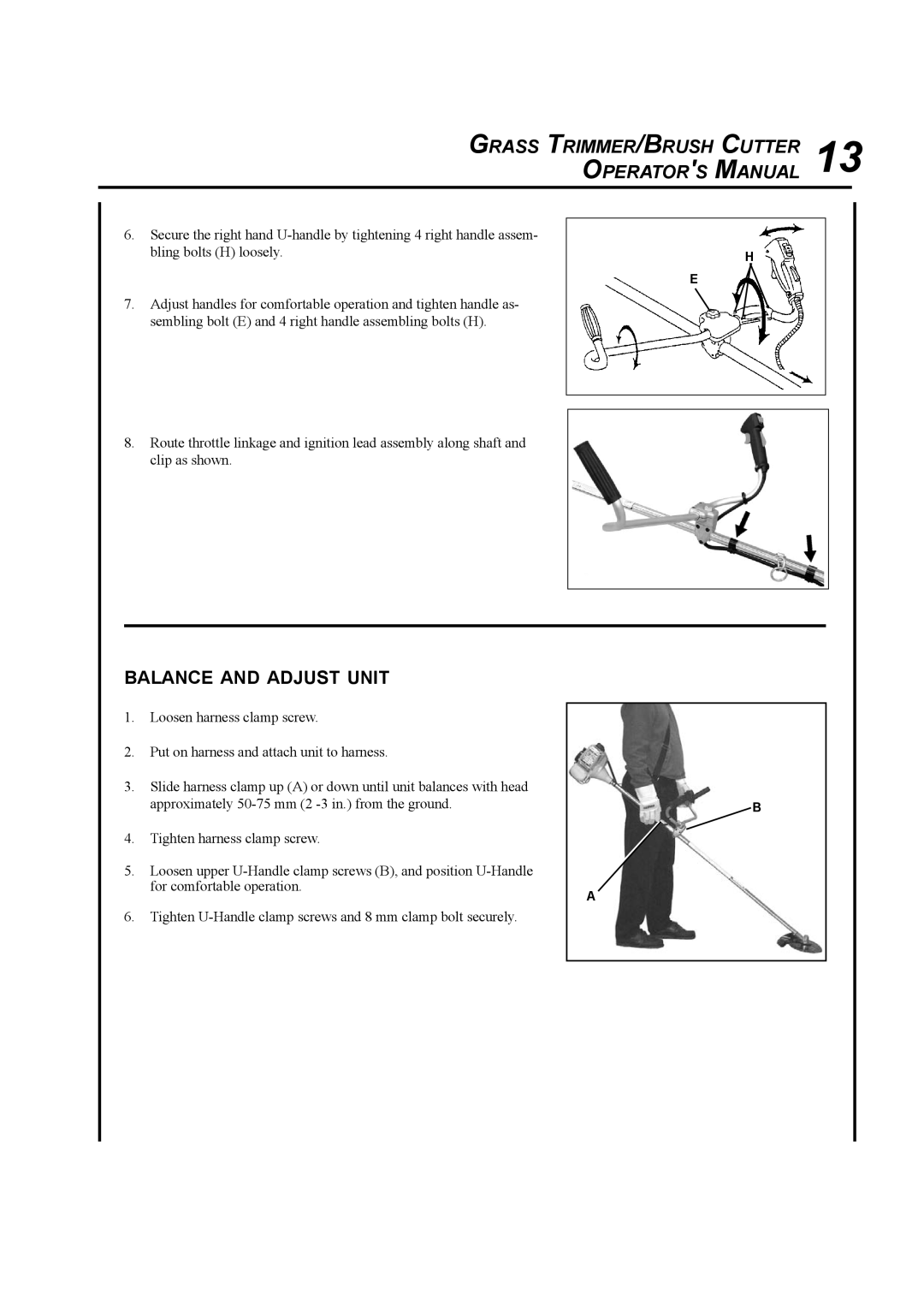 Echo SRM-410U manual Grass TRIMMER/BRUSH Cutter 13 Operators Manual, Balance and Adjust Unit 