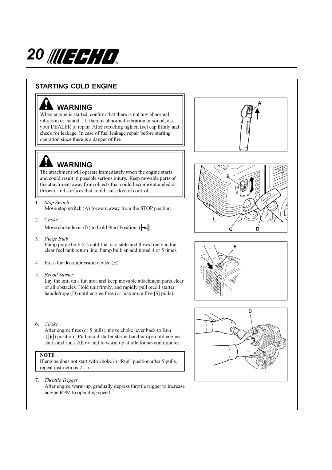 Echo SRM-410U manual Starting Cold Engine, Purge Bulb 