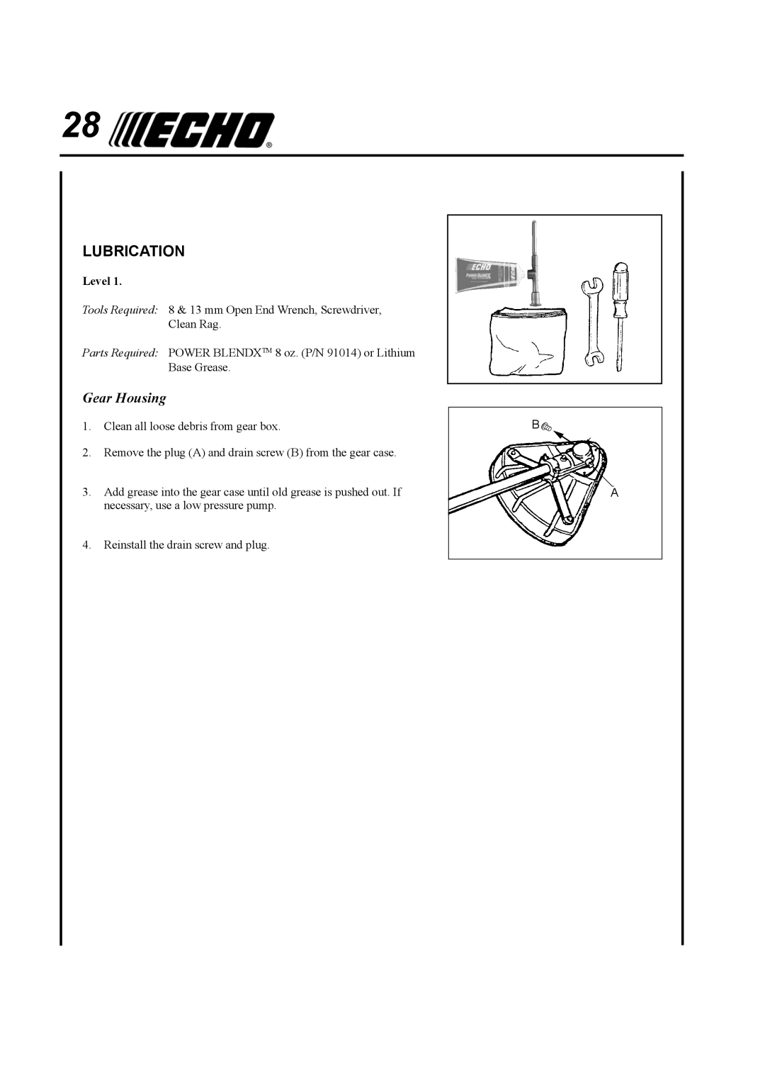 Echo SRM-410U manual Lubrication, Gear Housing 